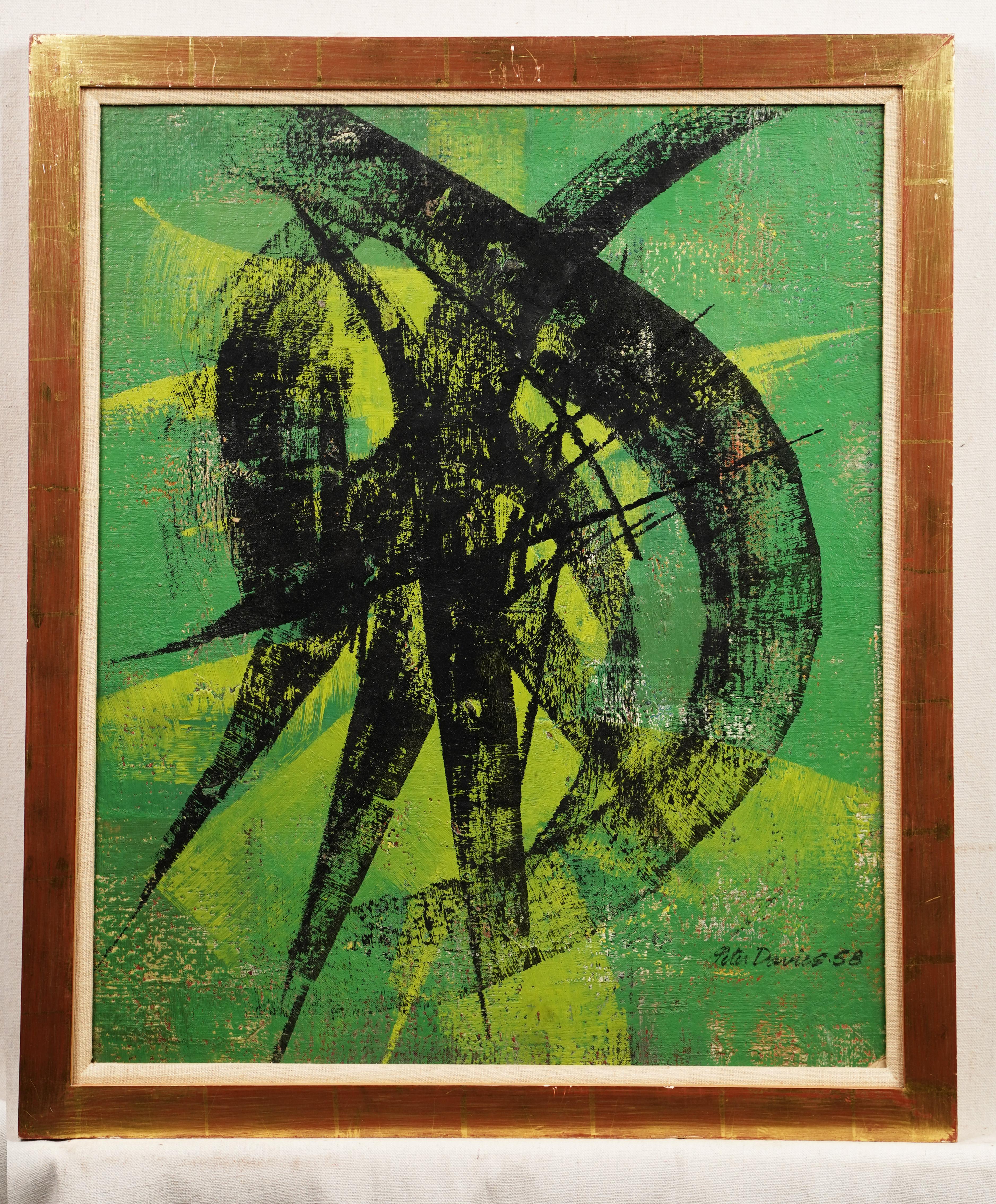 Signiertes gerahmtes Ölgemälde, Mid-Century Modern, Abstrakter Expressionismus – Painting von Unknown