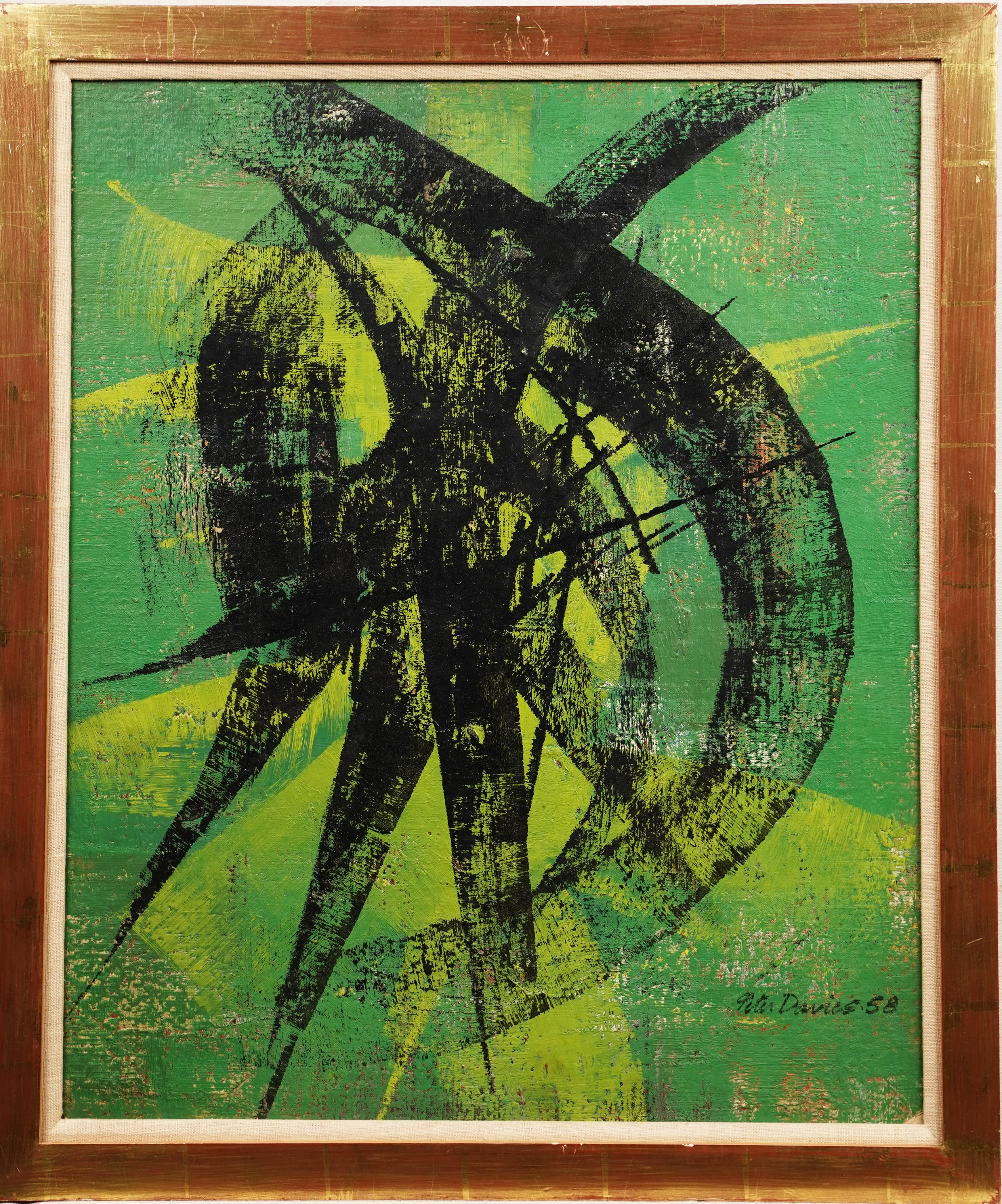 Vintage Mid Century Modern Abstract Expressionist Signed Framed Oil Painting For Sale 1