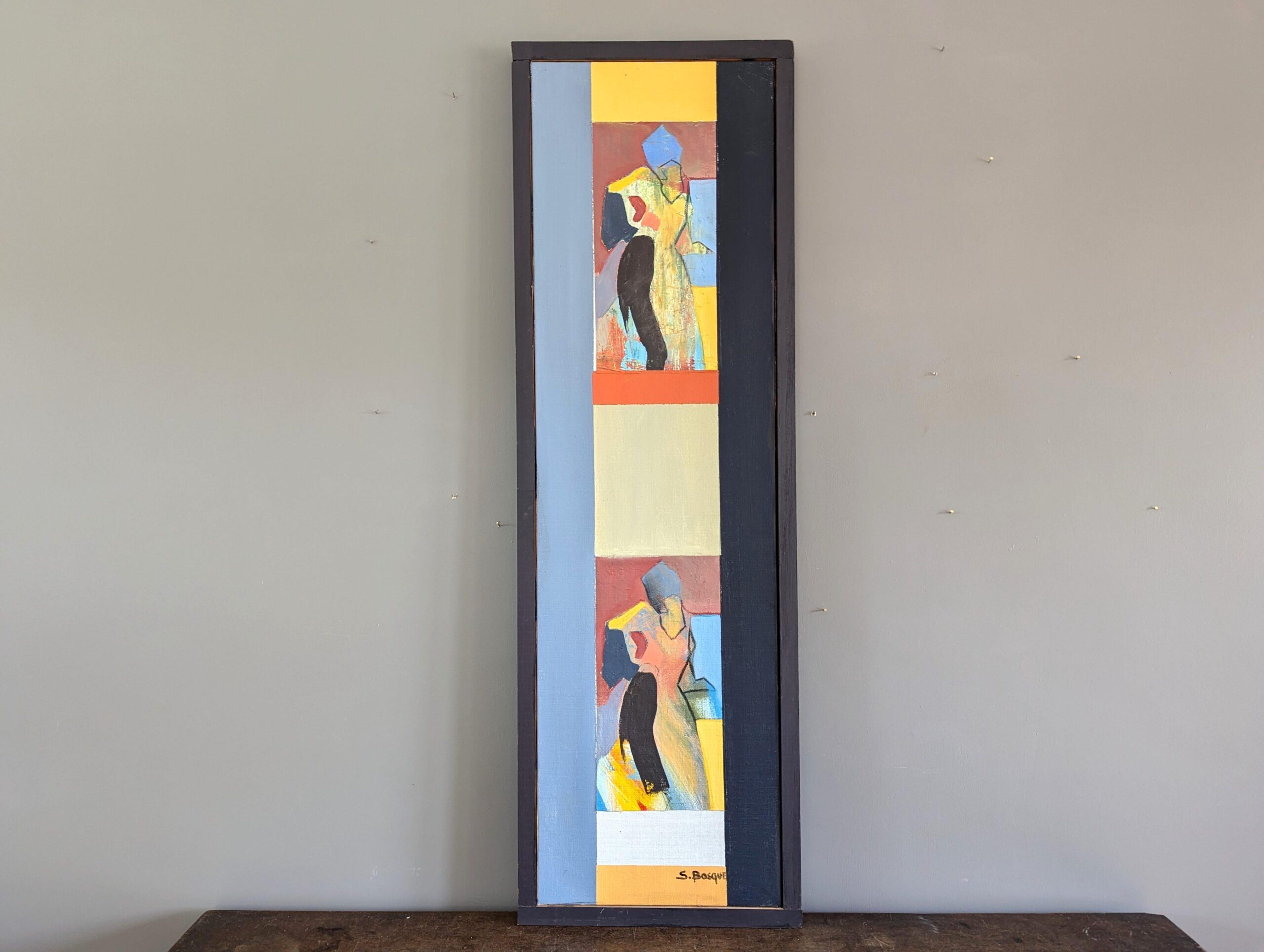 Abstraktes figuratives gerahmtes Ölgemälde - Montage, Mid-Century Modern, Vintage – Painting von Unknown