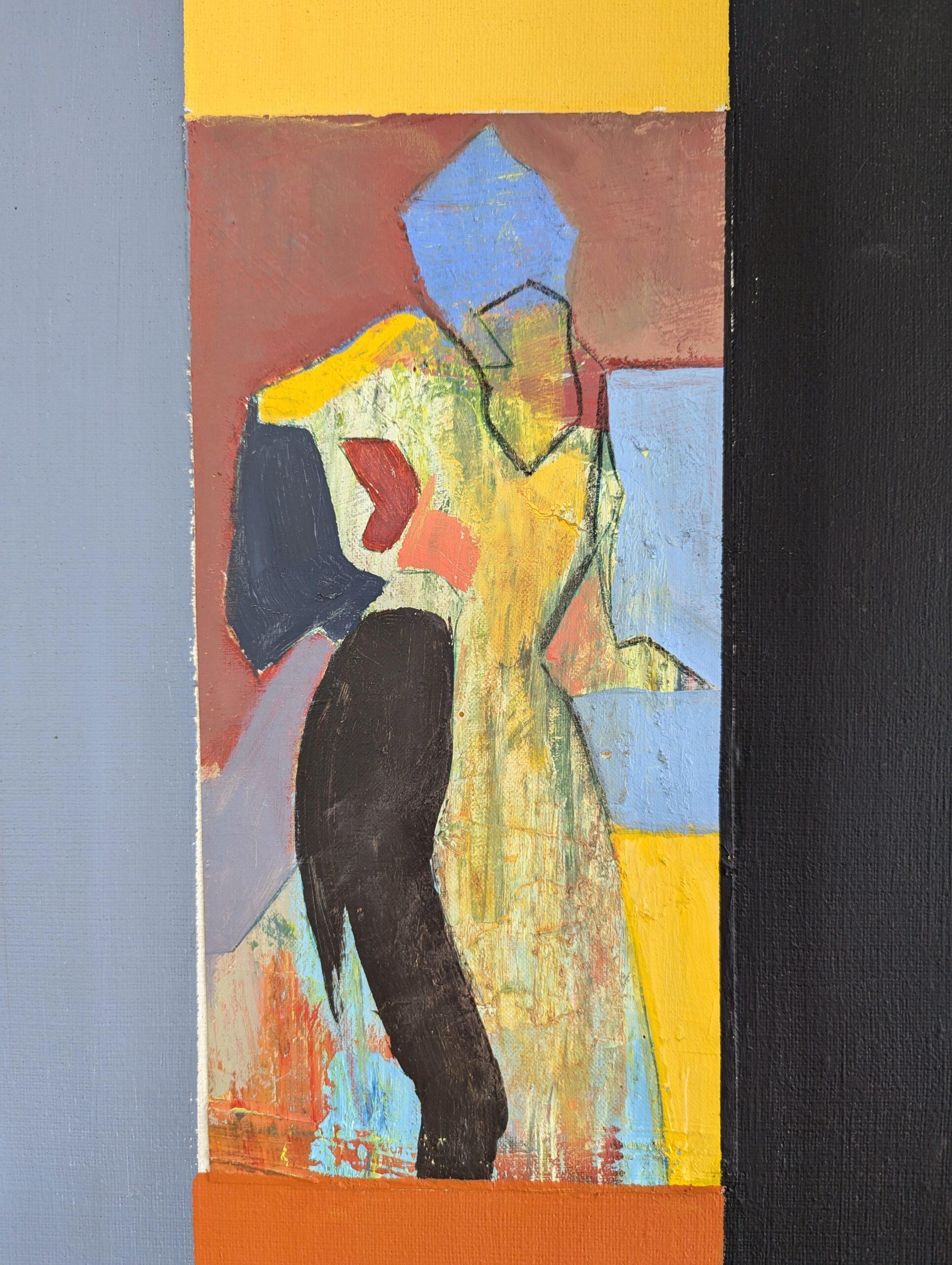 Abstraktes figuratives gerahmtes Ölgemälde - Montage, Mid-Century Modern, Vintage (Moderne), Painting, von Unknown