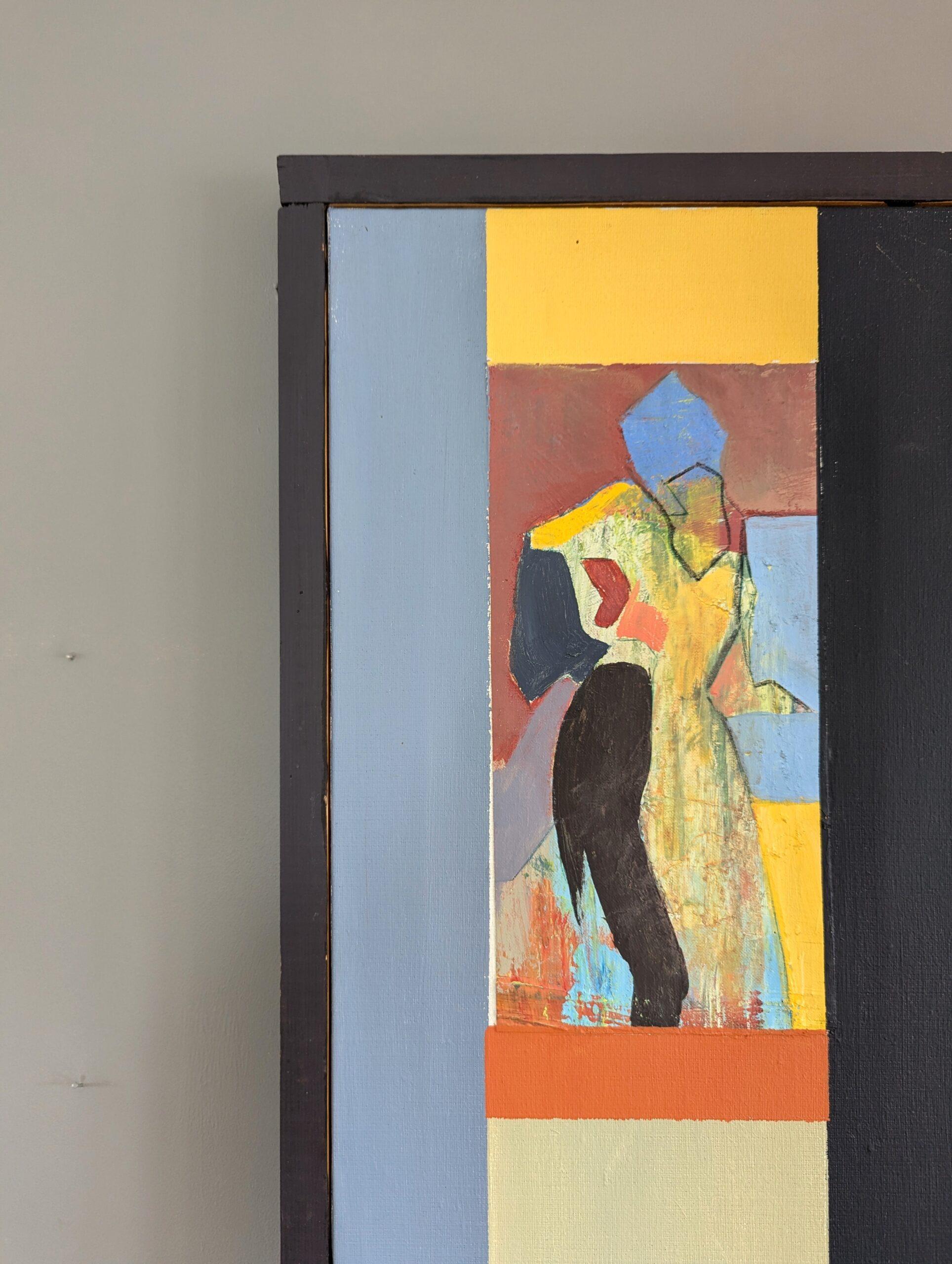 Abstraktes figuratives gerahmtes Ölgemälde - Montage, Mid-Century Modern, Vintage im Angebot 1