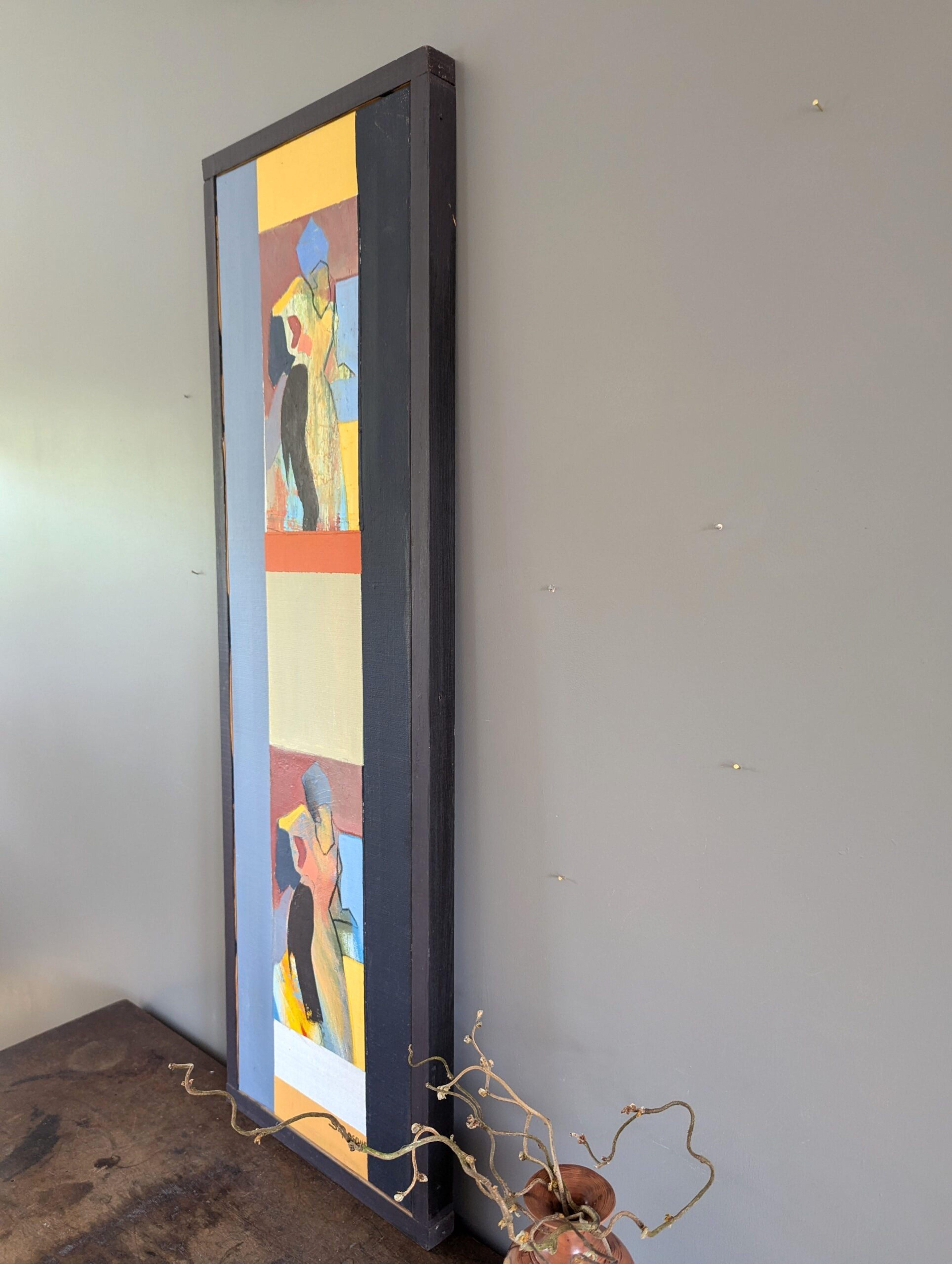 Abstraktes figuratives gerahmtes Ölgemälde - Montage, Mid-Century Modern, Vintage im Angebot 2