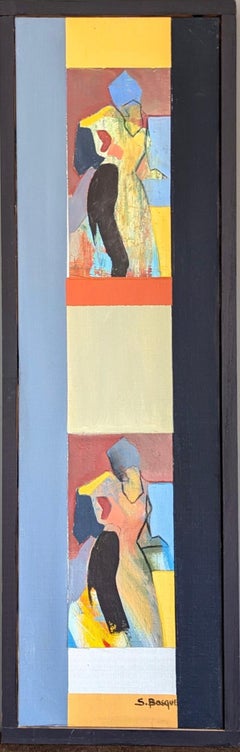 Vintage Mid-Century Modern Abstract Figurative Framed Oil Painting - Montage