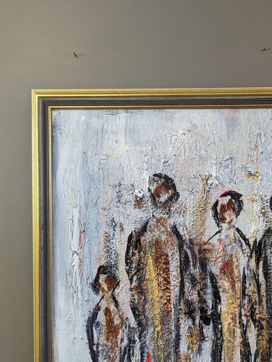 Vintage Mid-Century Modern Abstract Figurative Oil Painting - All Together For Sale 6