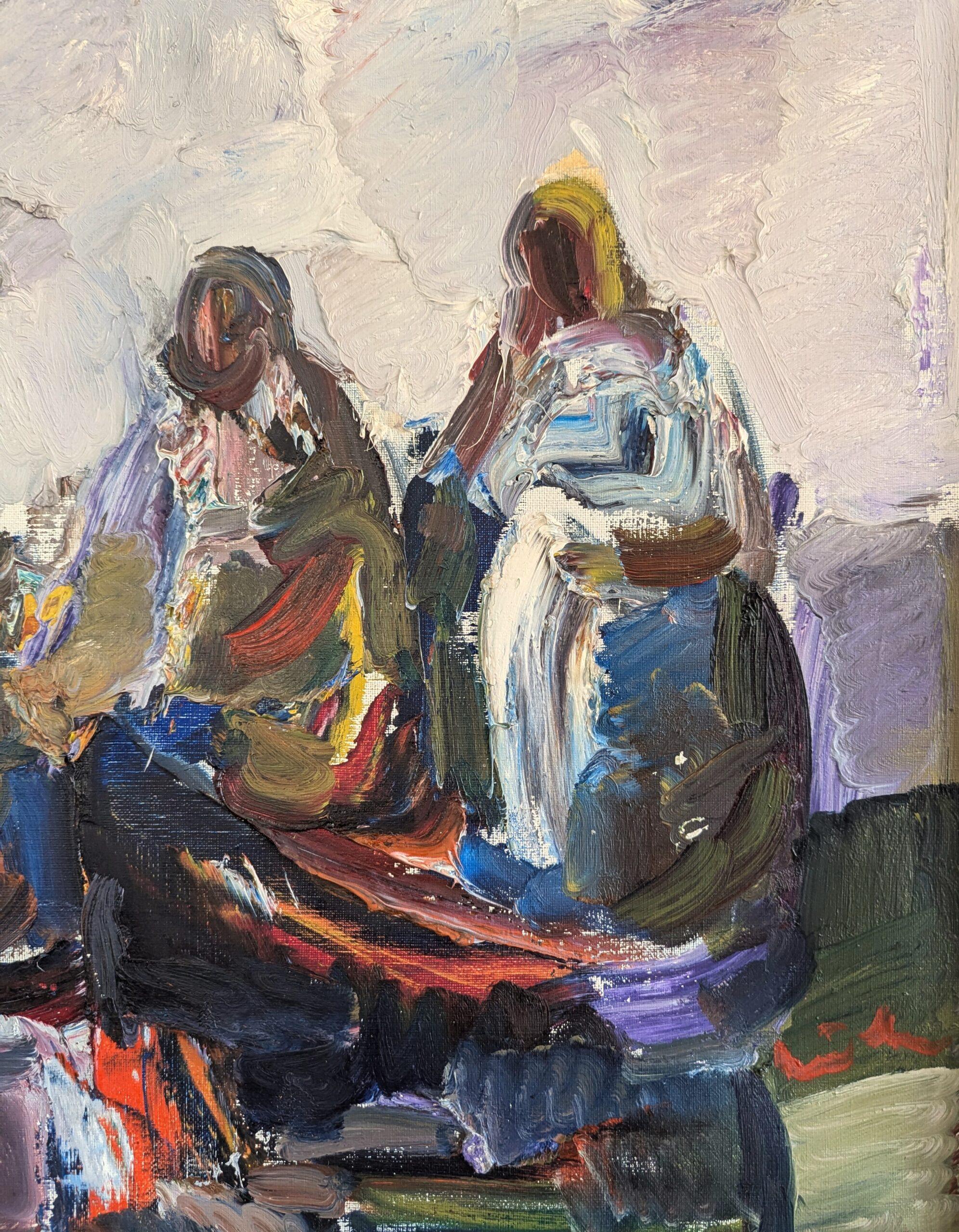 Vintage Mid-Century Modern Figurativo astratto  Pittura - Conversazioni mattutine 8