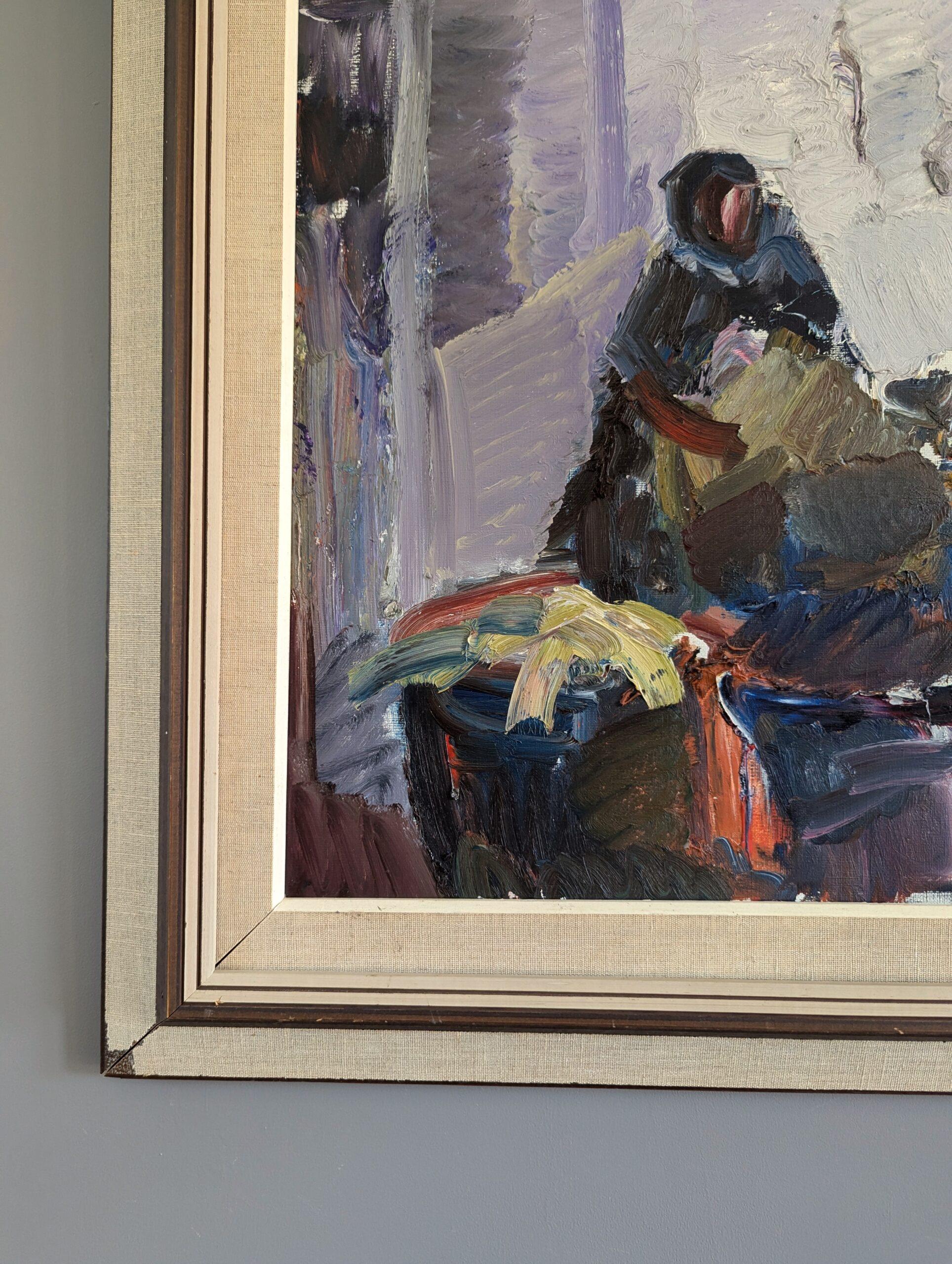 Vintage Mid-Century Modern Figurativo astratto  Pittura - Conversazioni mattutine 3