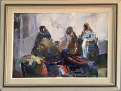 Vintage Mid-Century Modern Figurativo astratto  Pittura - Conversazioni mattutine