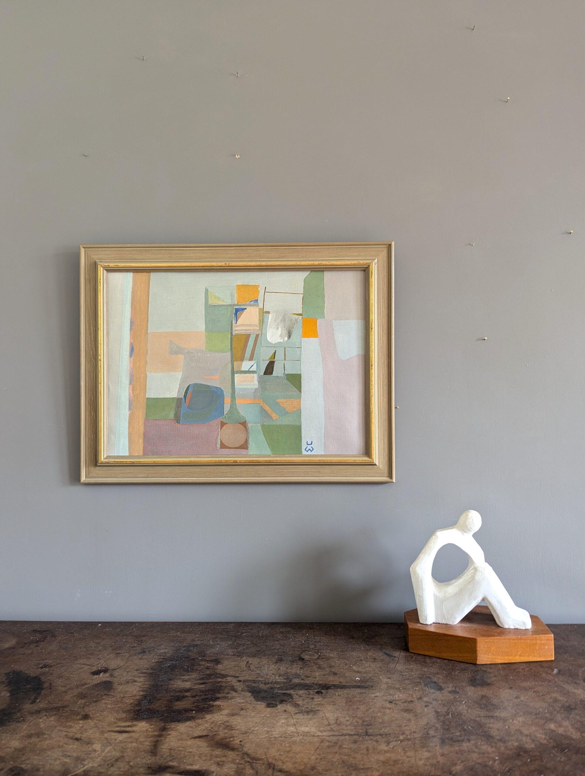 Vintage Mid-Century Modern Abstract  Interior Scene Oil Painting - By the Bath 1