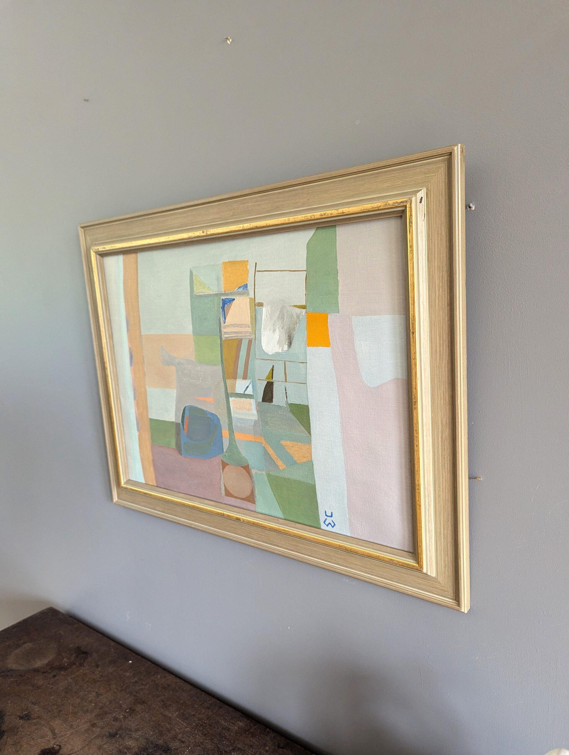 Vintage Mid-Century Modern Abstract  Interior Scene Oil Painting - By the Bath 3