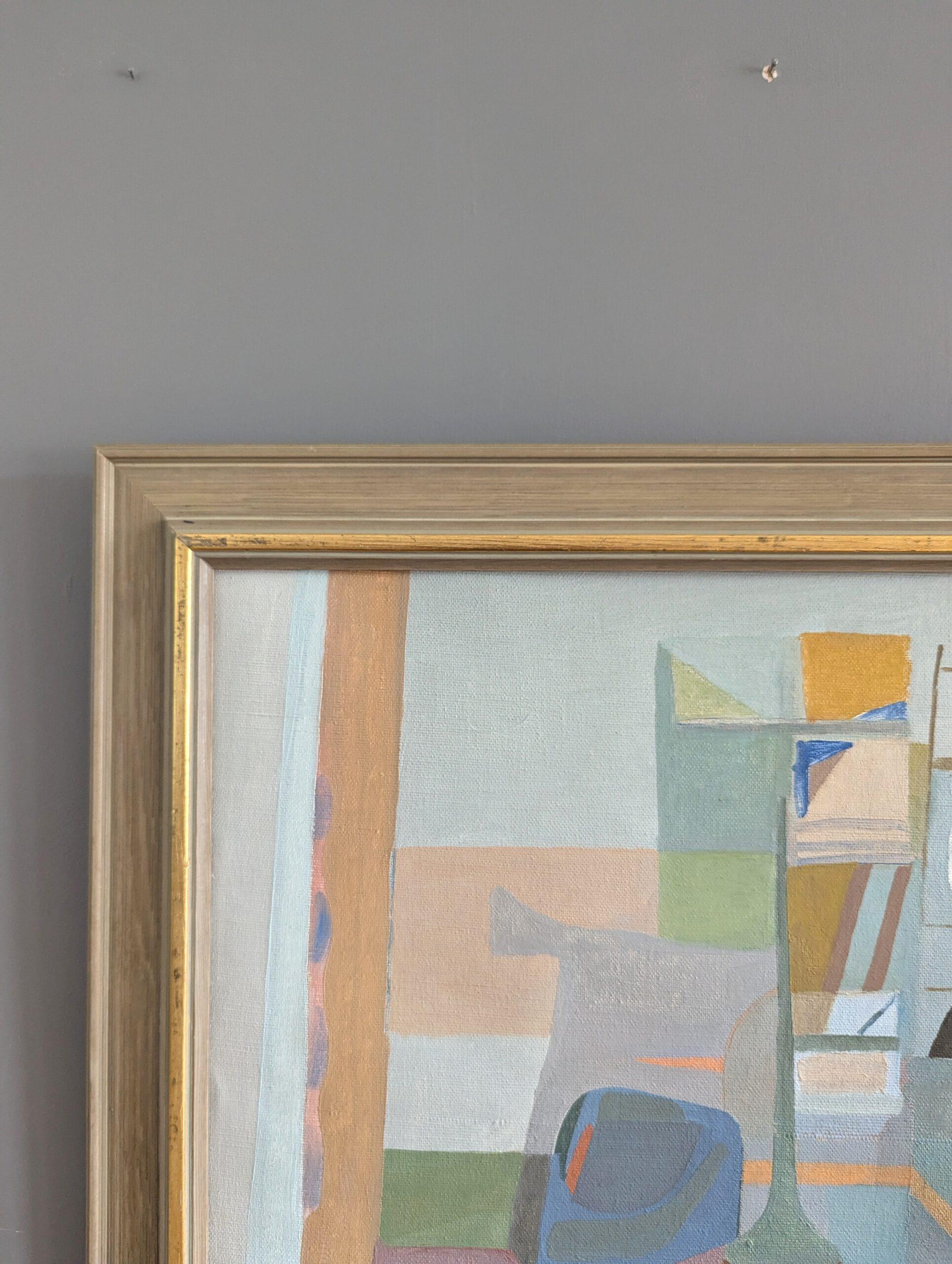 Vintage Mid-Century Modern Abstract  Interior Scene Oil Painting - By the Bath 4
