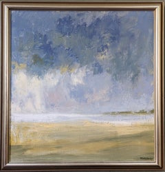 Vintage Mid-Century Modern Abstract Landscape Framed Oil Painting - Ethereal