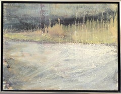 Vintage Mid-Century Modern Abstract Landscape Framed Tempera Painting - Rainfall