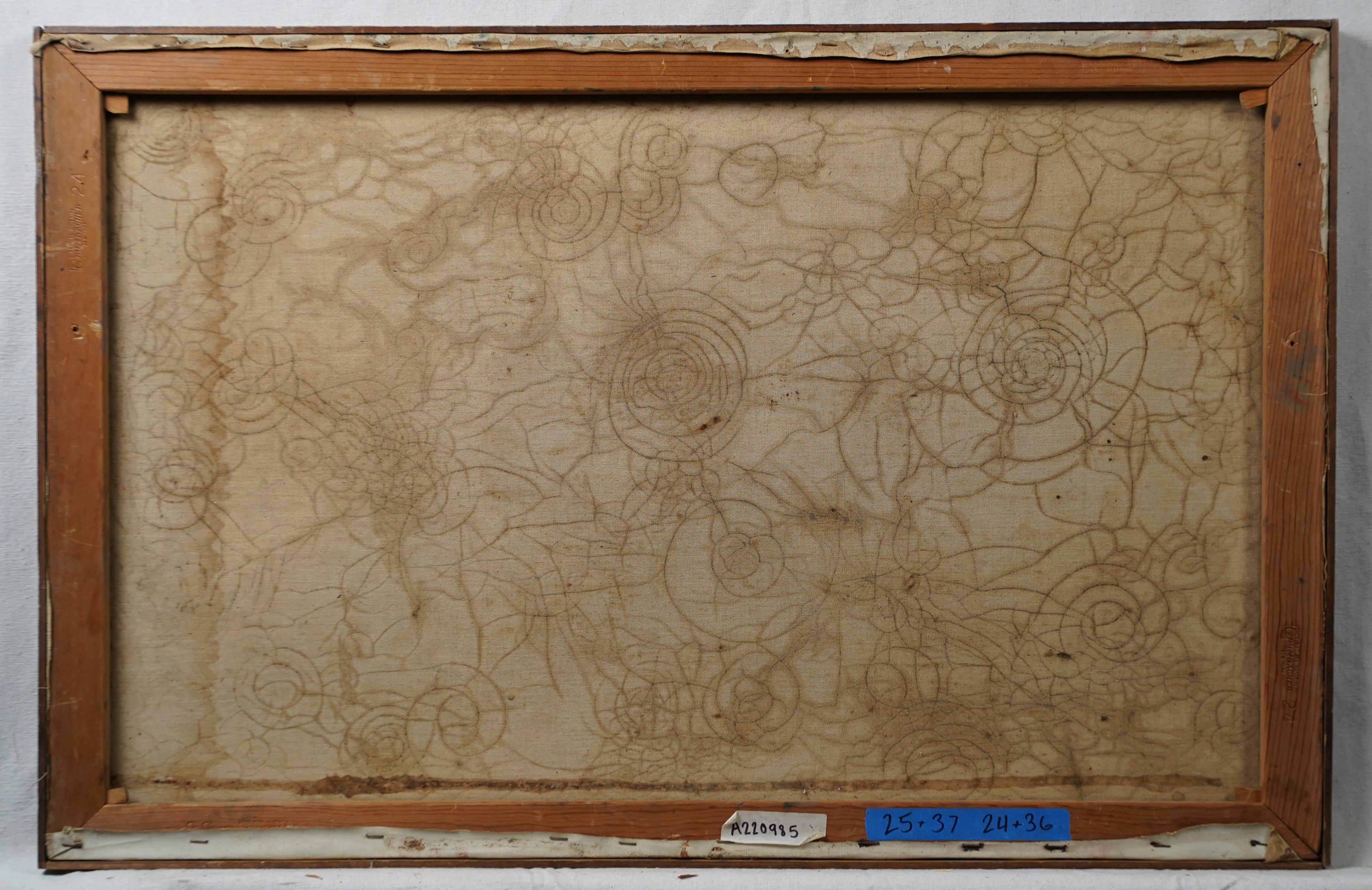 Vintage Mid Century Modern Abstract Landscape Monogrammed American Pintura al óleo en venta 3