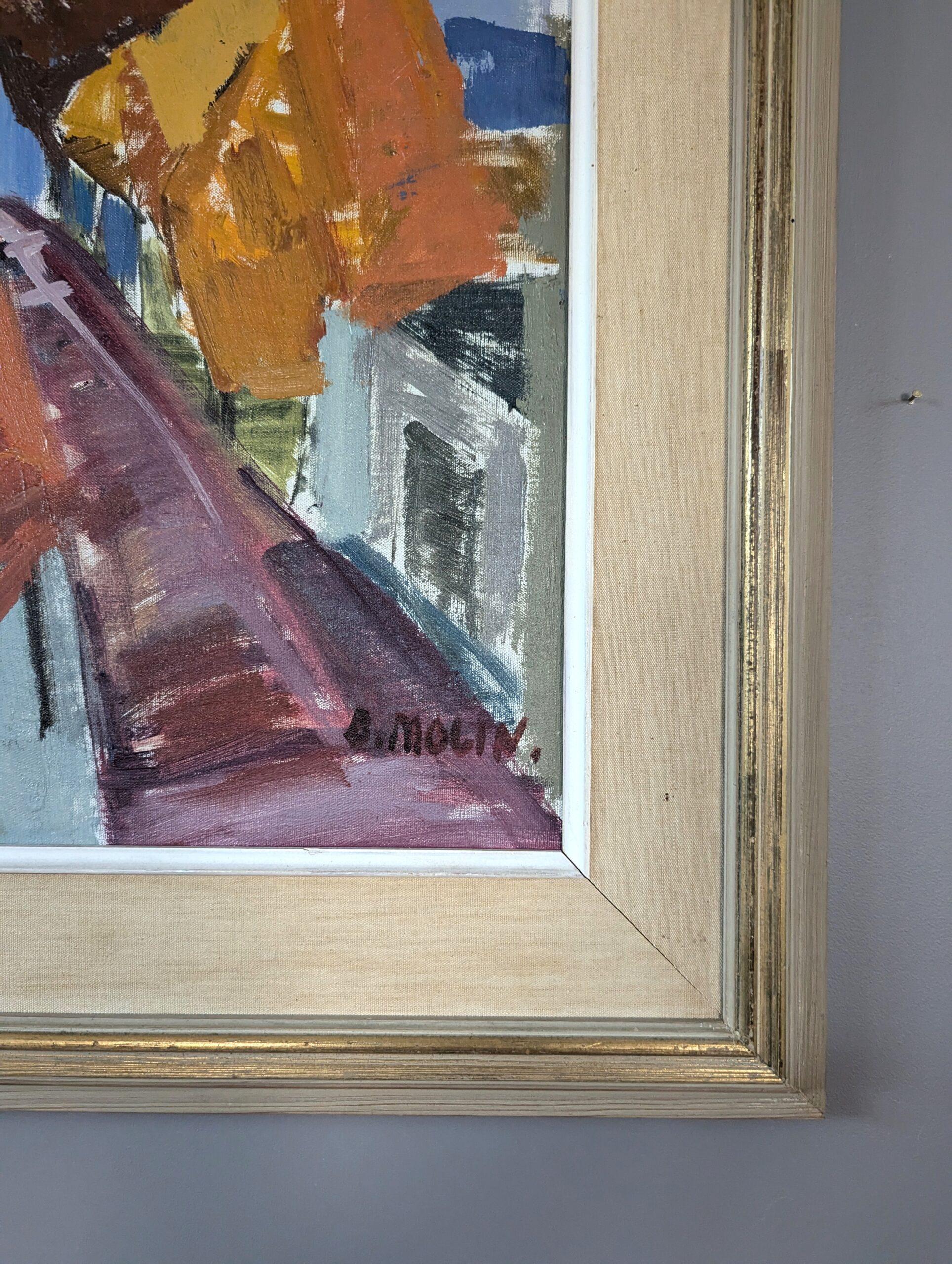 Vintage Mid-Century Modern Abstract Landscape Oil Painting - Autumn Streetwalk (Passeggiata d'autunno) in vendita 3