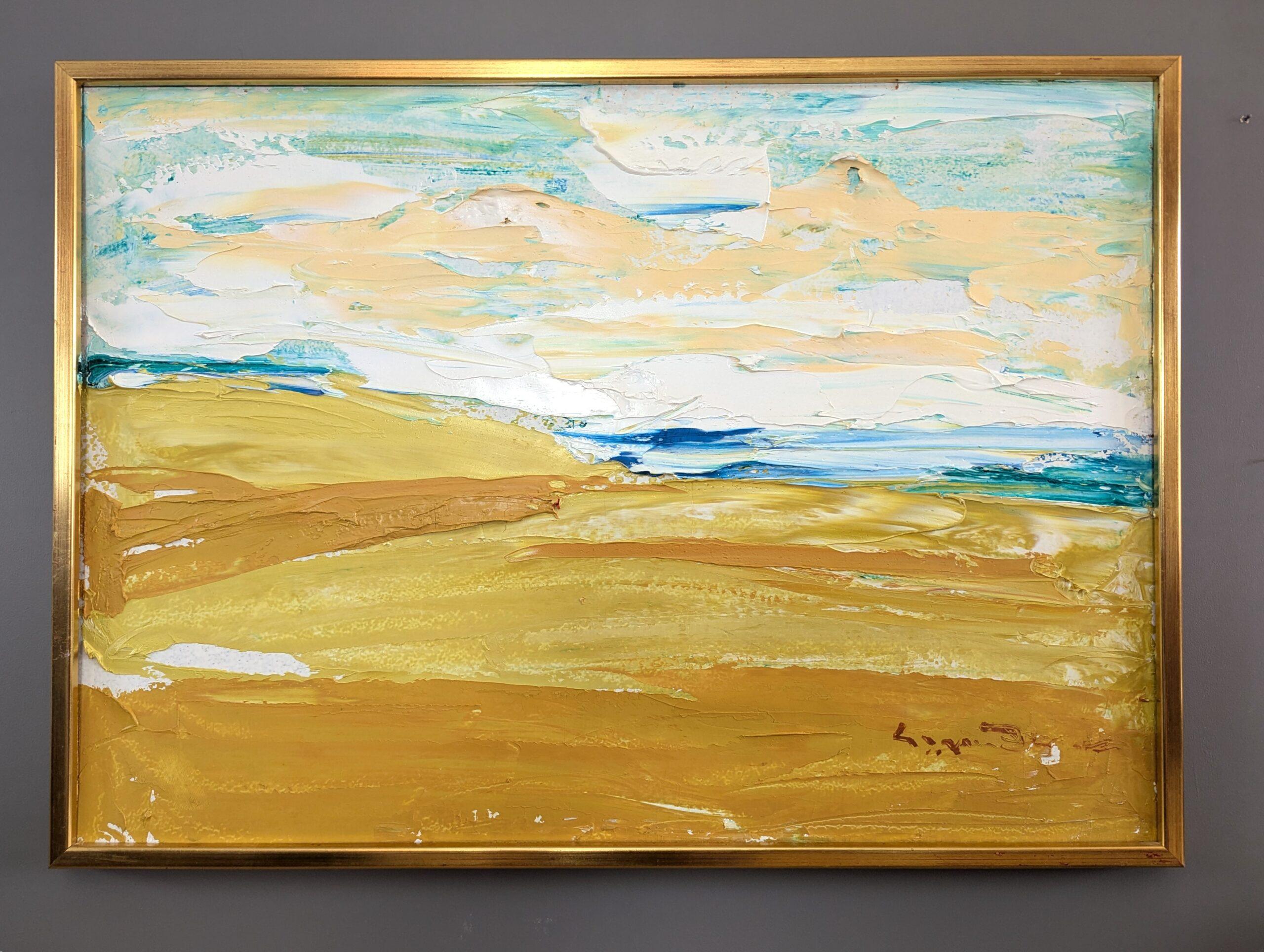 Pittura ad olio astratta di paesaggio della metà del secolo scorso - Orizzonte d'oro - Painting di Unknown