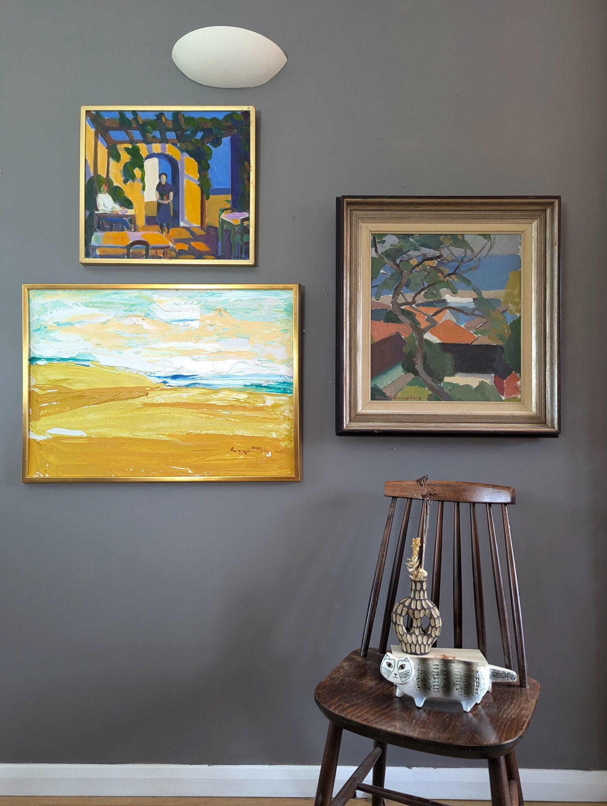 Pittura ad olio astratta di paesaggio della metà del secolo scorso - Orizzonte d'oro - Painting Moderno di Unknown
