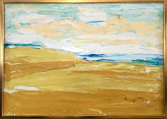 Pintura al óleo vintage de mediados de siglo sobre un paisaje abstracto - Horizonte dorado