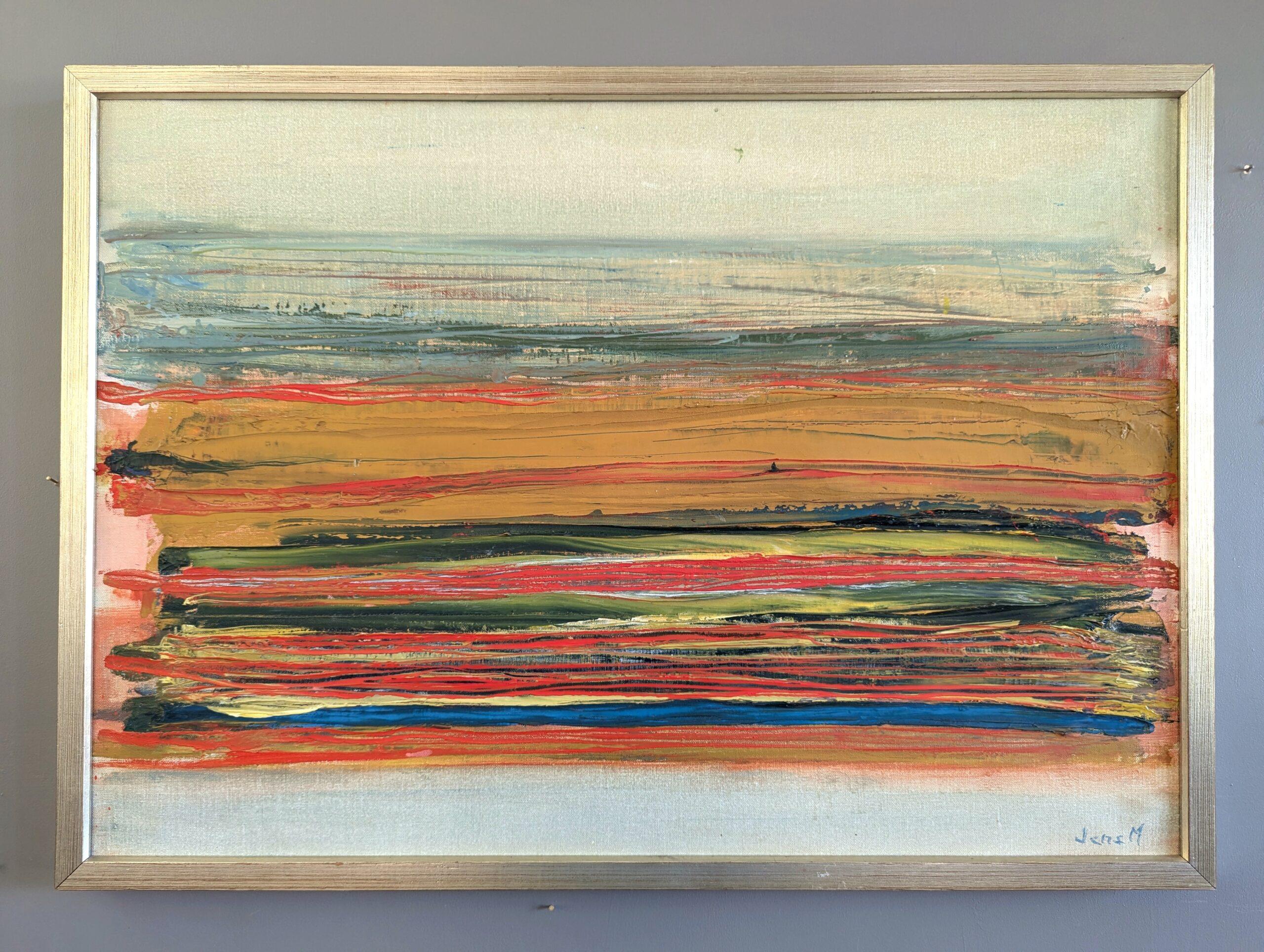 Abstrakte Vintage-Landschaft, Ölgemälde, Mid-Century Modern, Vintage, geschichtetes Horizont – Painting von Unknown