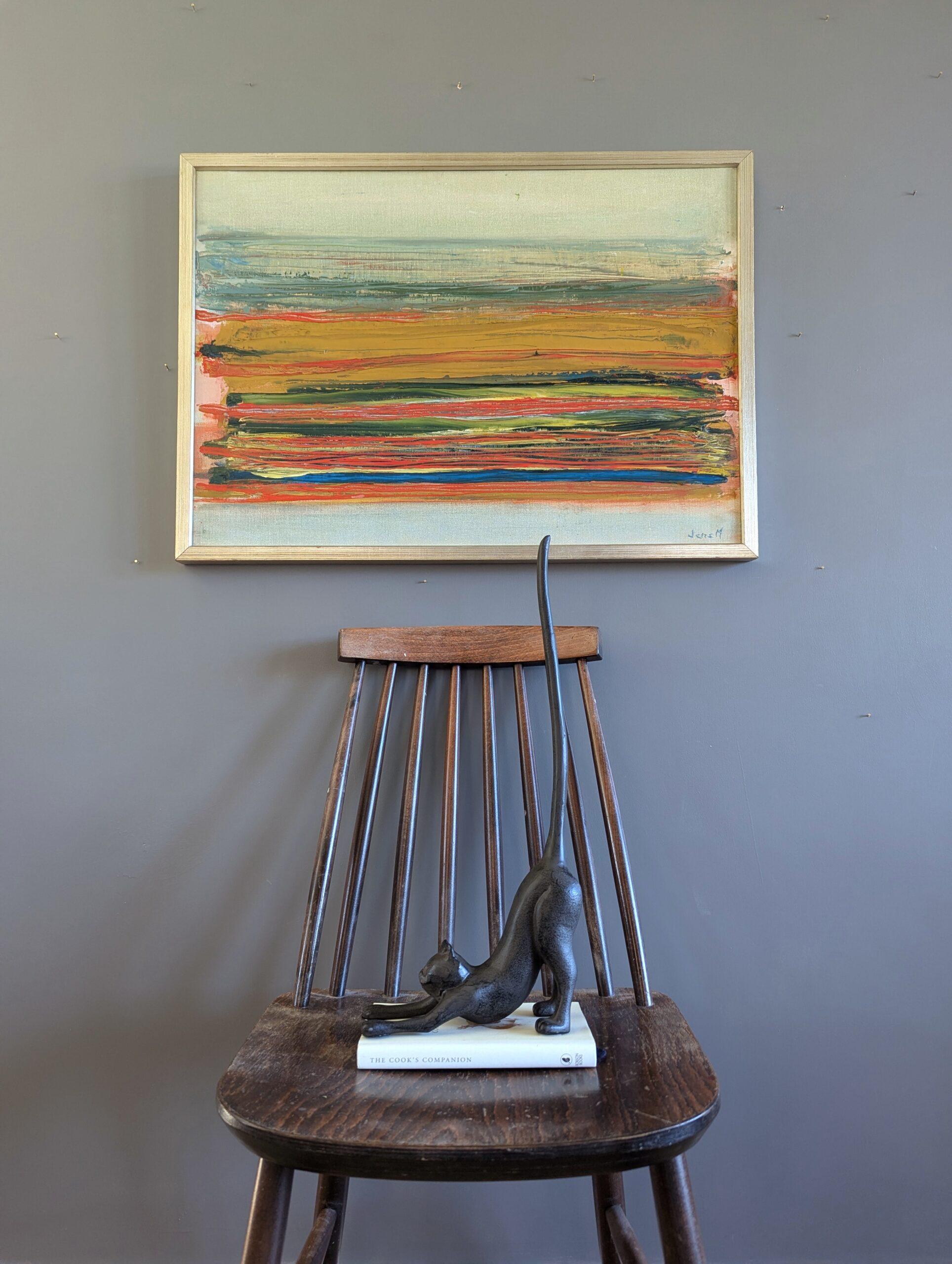 Abstrakte Vintage-Landschaft, Ölgemälde, Mid-Century Modern, Vintage, geschichtetes Horizont (Moderne), Painting, von Unknown