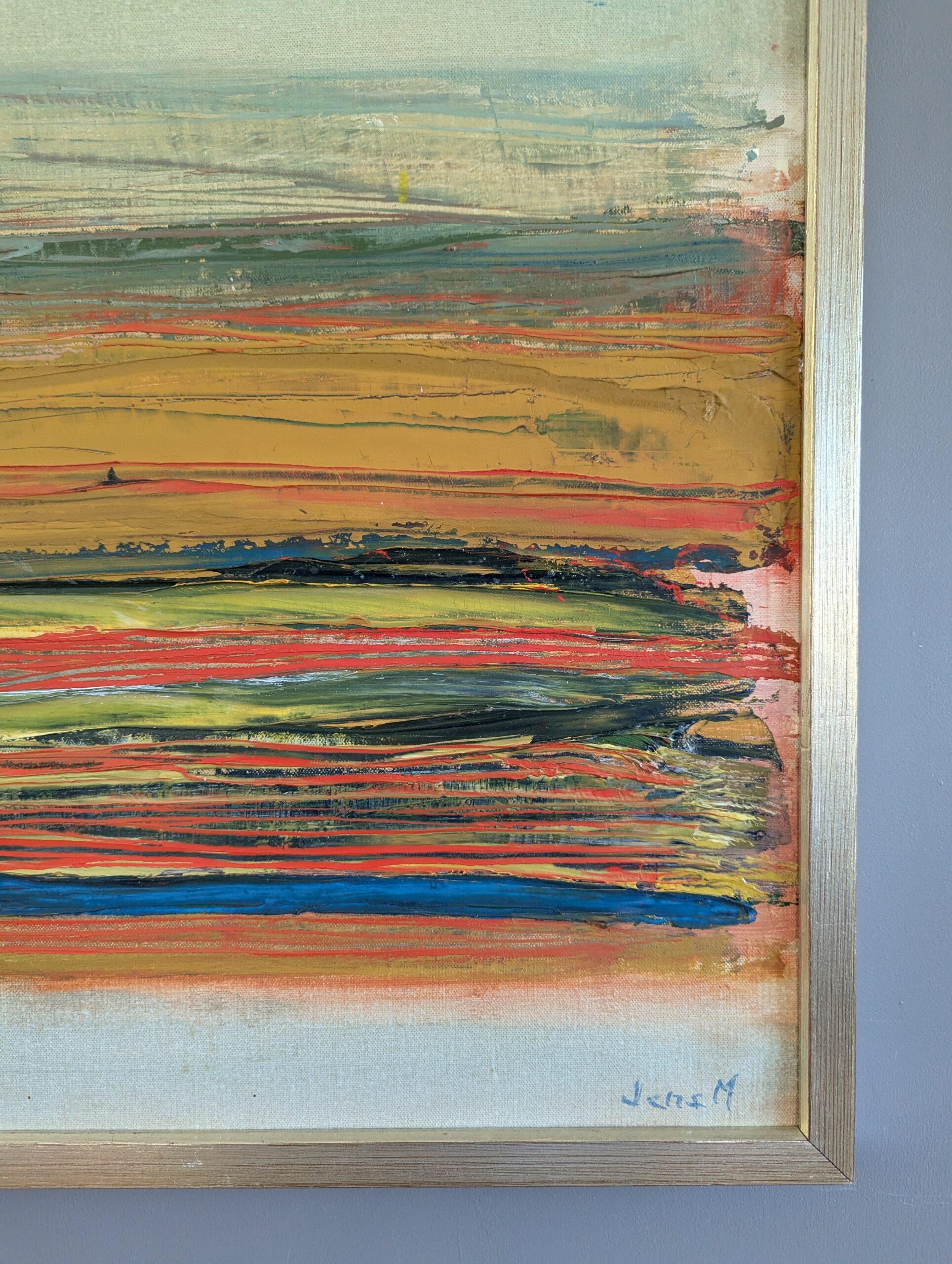 Abstrakte Vintage-Landschaft, Ölgemälde, Mid-Century Modern, Vintage, geschichtetes Horizont im Angebot 2