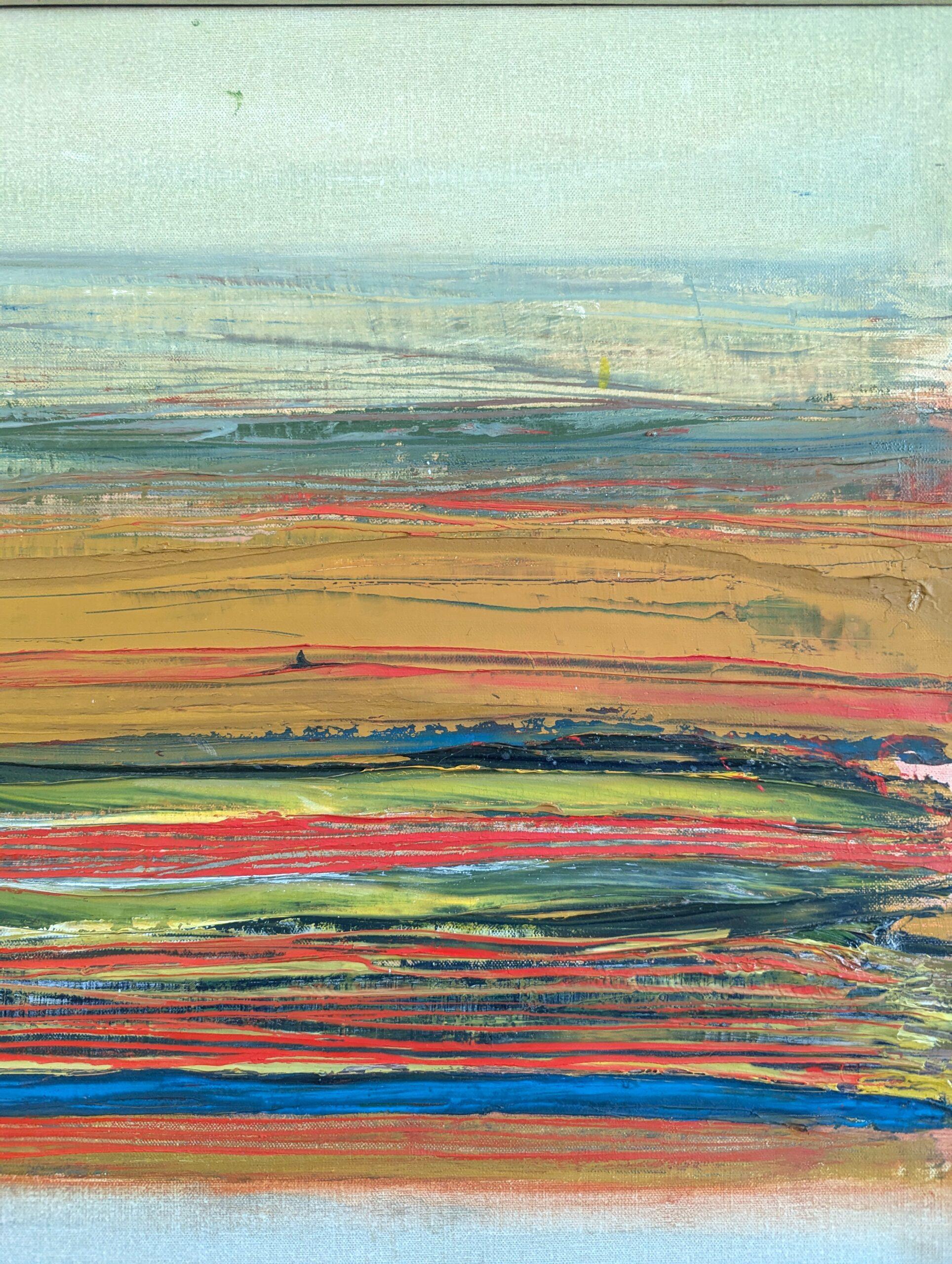 Abstrakte Vintage-Landschaft, Ölgemälde, Mid-Century Modern, Vintage, geschichtetes Horizont im Angebot 4