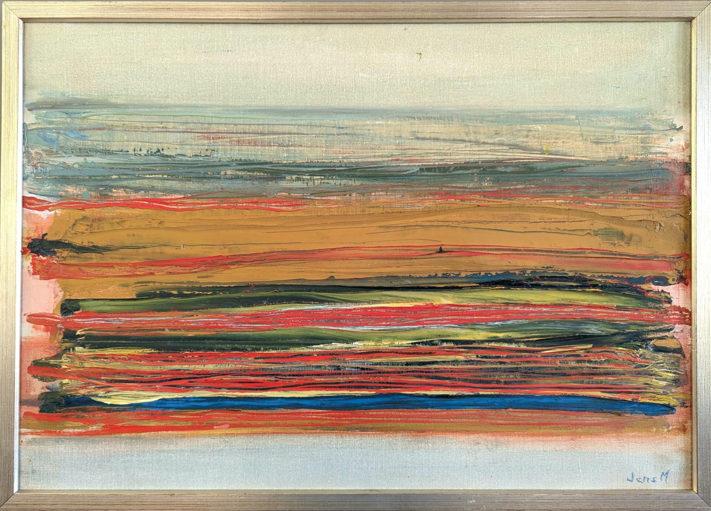 Unknown Abstract Painting – Abstrakte Vintage-Landschaft, Ölgemälde, Mid-Century Modern, Vintage, geschichtetes Horizont