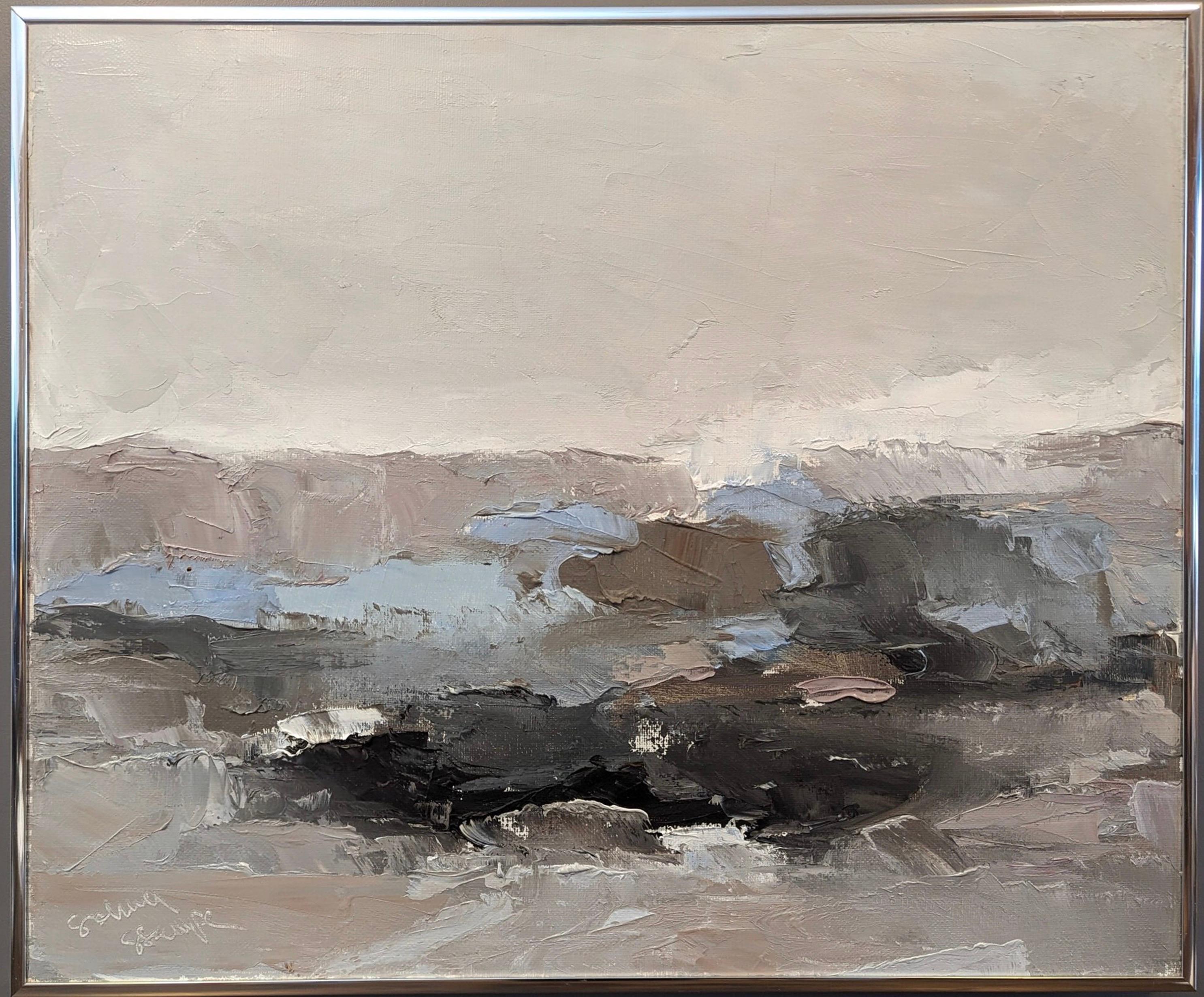Unknown Abstract Painting - Vintage Mid-Century Modern Abstract Seascape Oil Painting - Ephemeral Shores