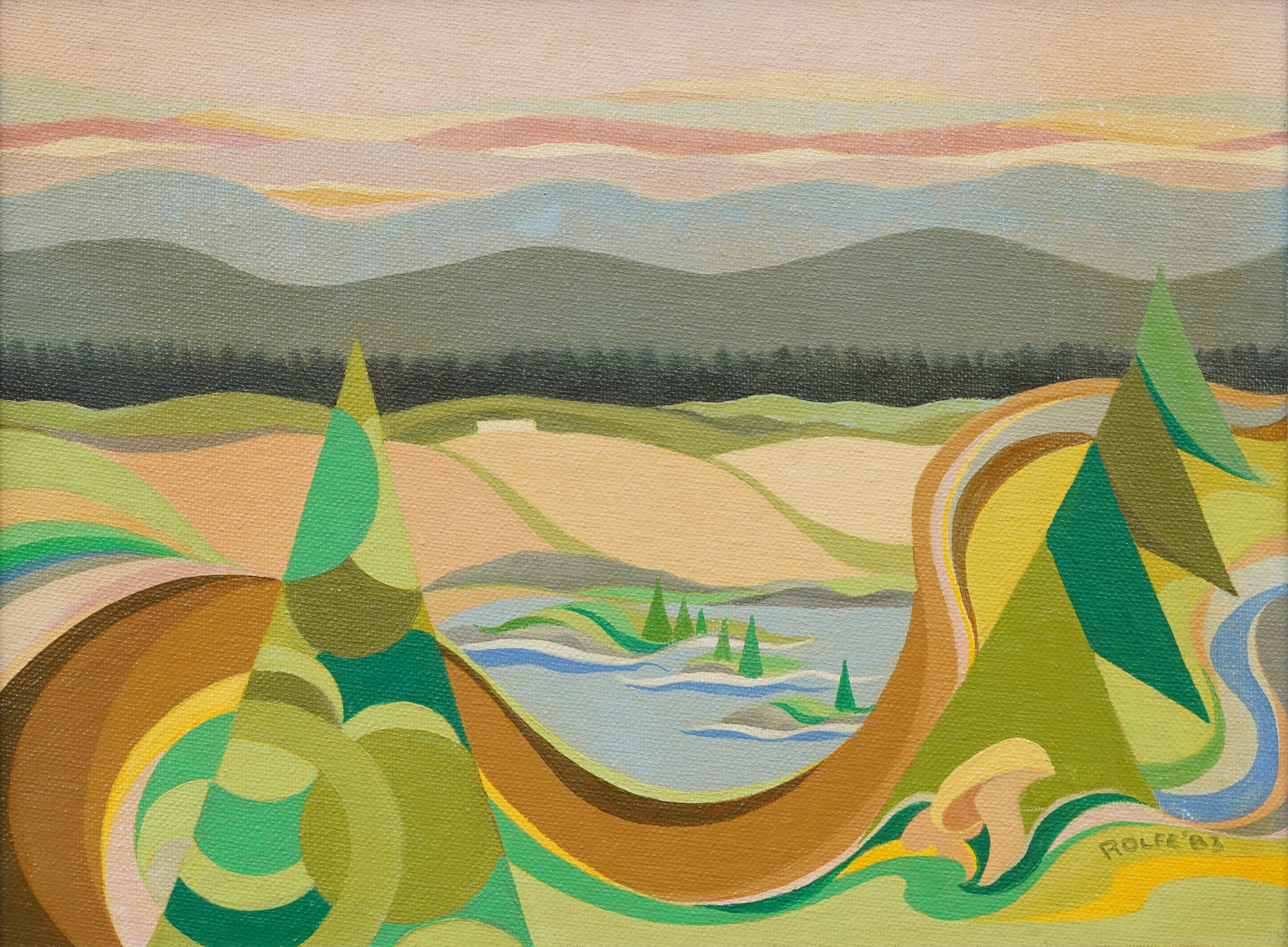 Signed and dated Rolfe '83, this vivid 1983 oil painting, titled 