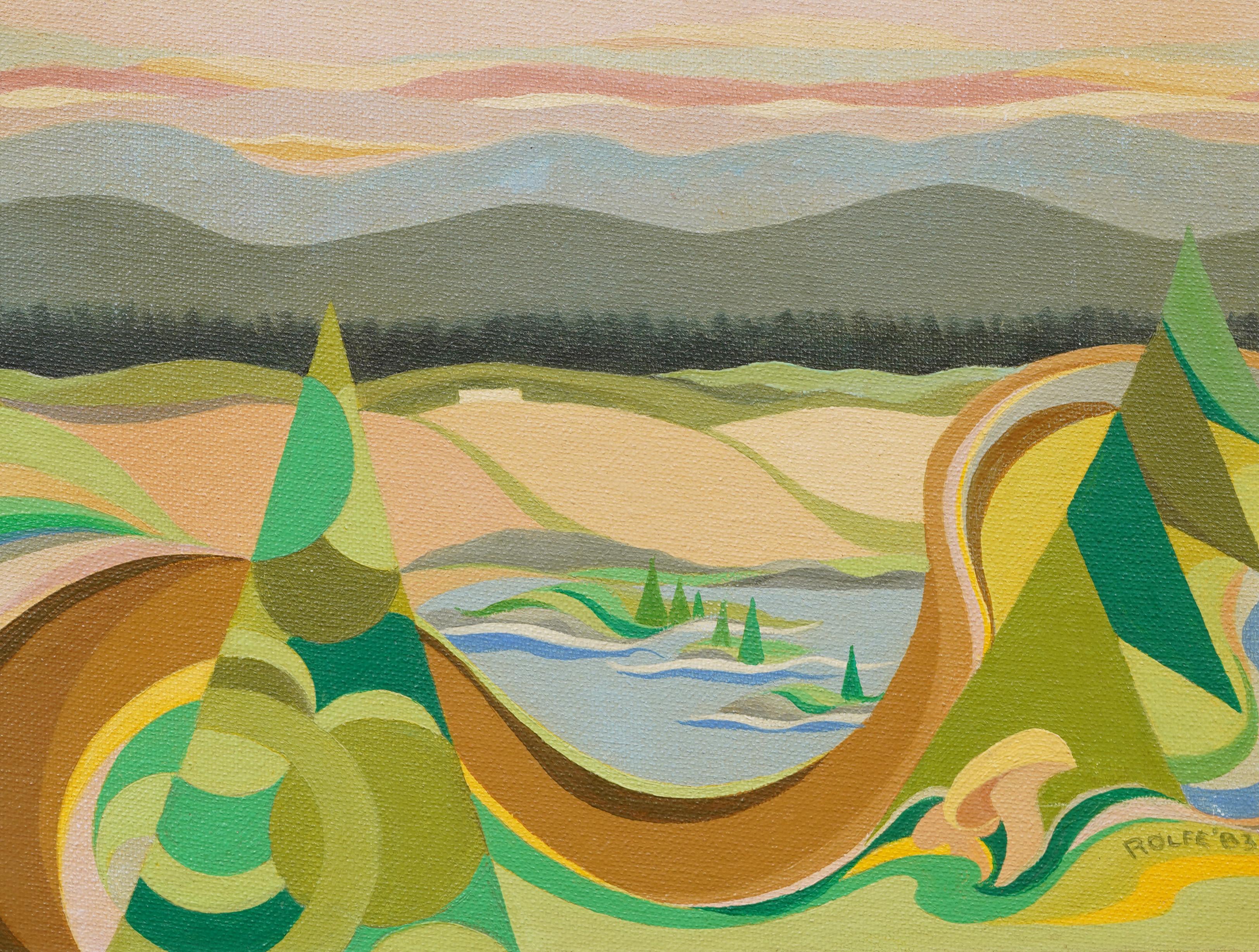 Vintage Mid Century Modern American Abstract Framed Landscape Signed Painting For Sale 2