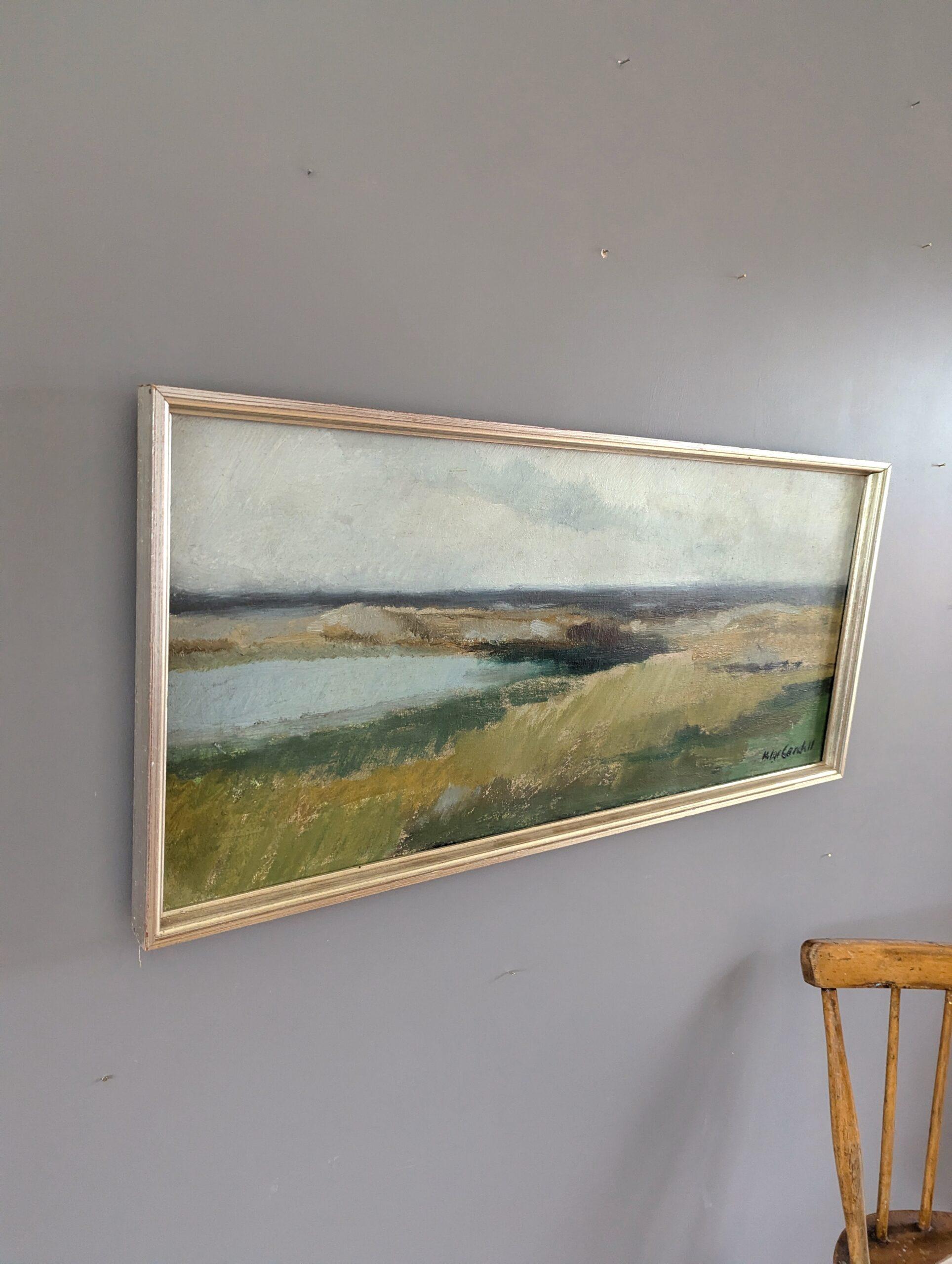 Vintage Mid-Century Modern Coastal Landscape Oil Painting - Una fredda giornata d'autunno 2