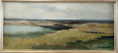 Vintage Mid-Century Modern Coastal Landscape Oil Painting - Una fredda giornata d'autunno