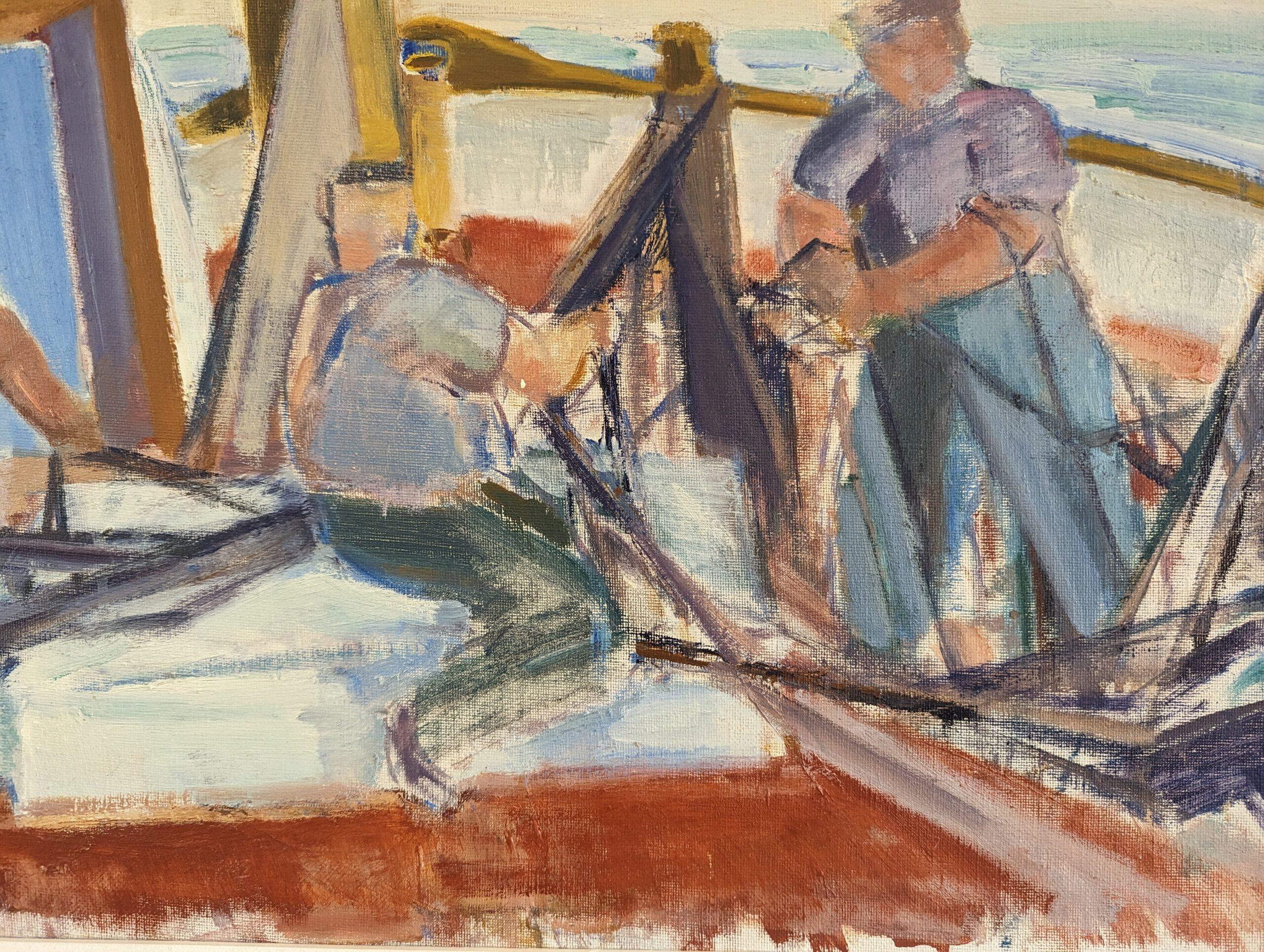 Peinture à l'huile expressionniste moderne du milieu du siècle dernier - Sea Catch en vente 6