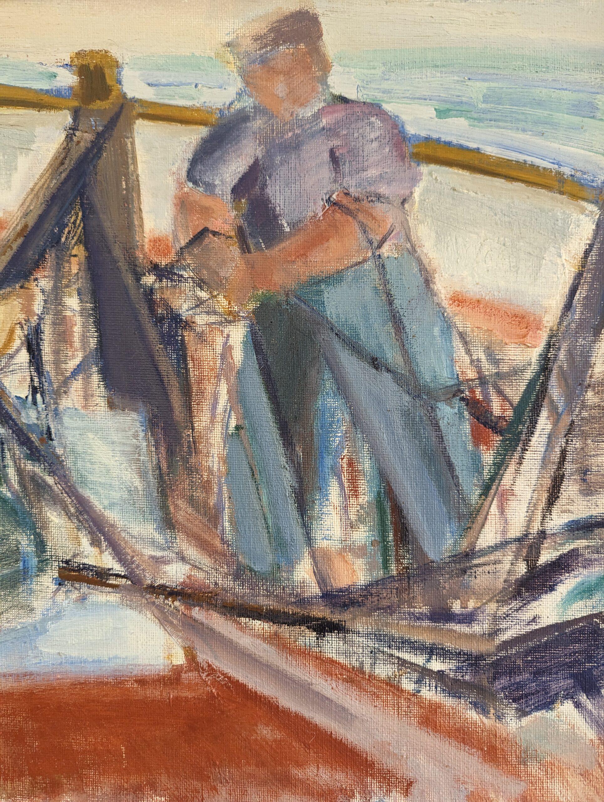 Peinture à l'huile expressionniste moderne du milieu du siècle dernier - Sea Catch en vente 9