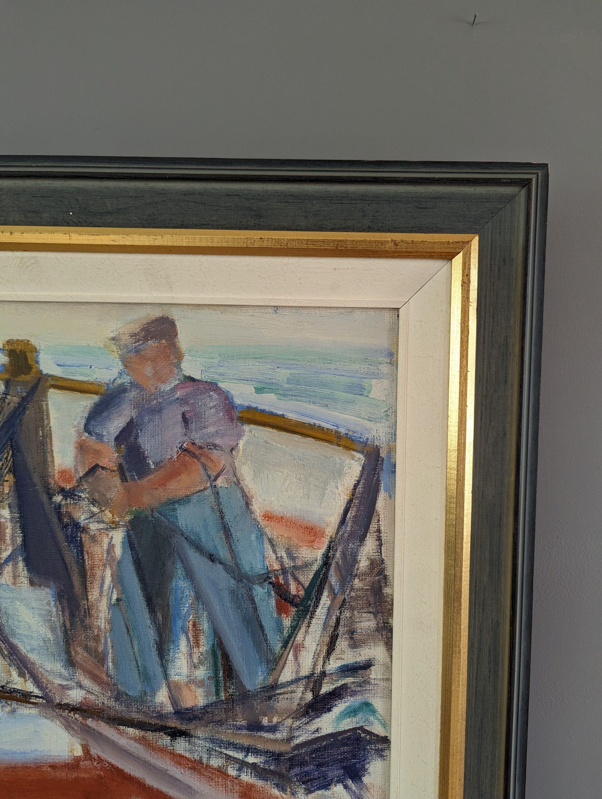 Peinture à l'huile expressionniste moderne du milieu du siècle dernier - Sea Catch en vente 2