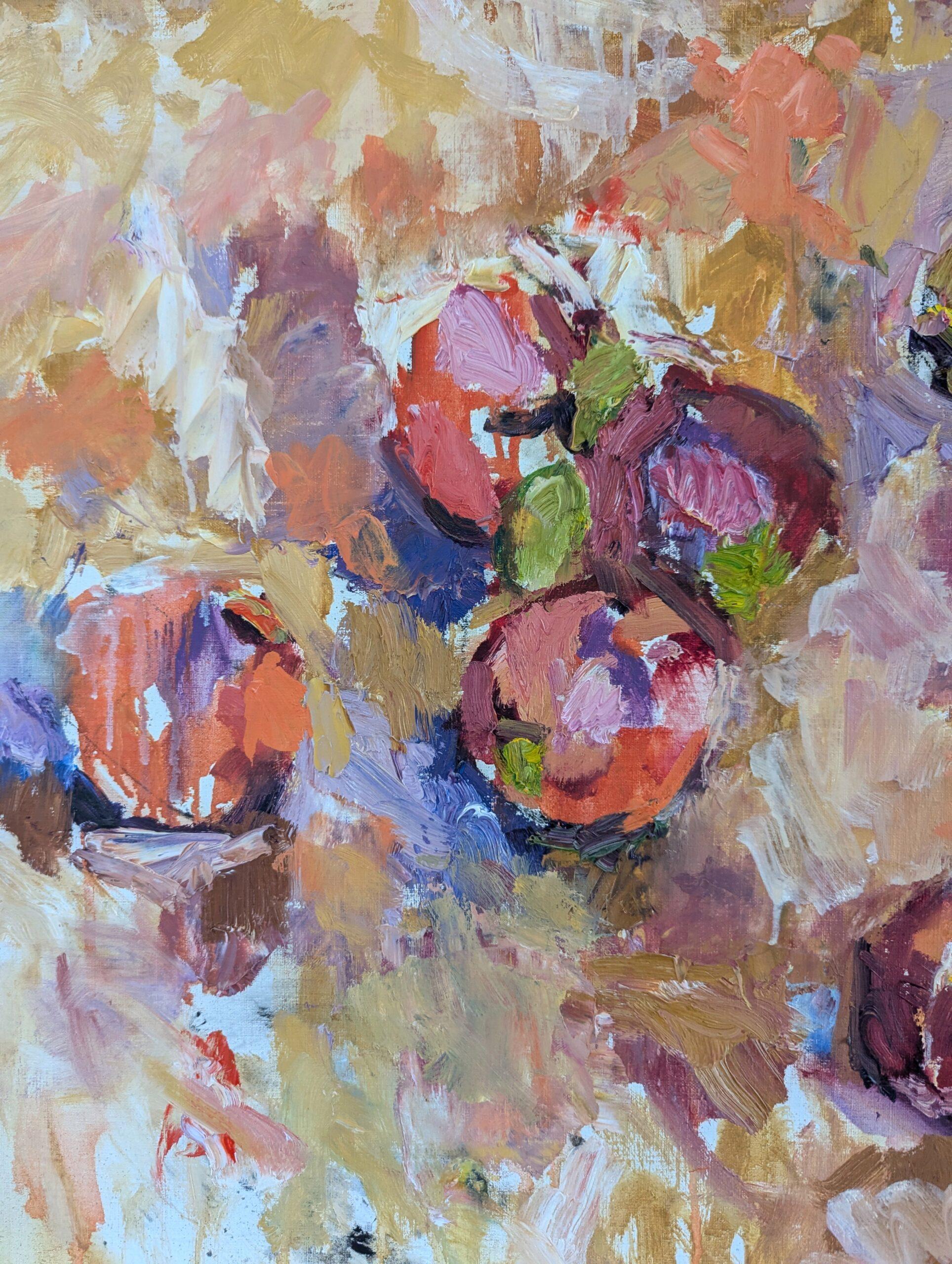 Vintage-Ölgemälde, Mid-Century Modern, expressionistisches Stillleben, Ölgemälde, Apfelkugel im Angebot 5
