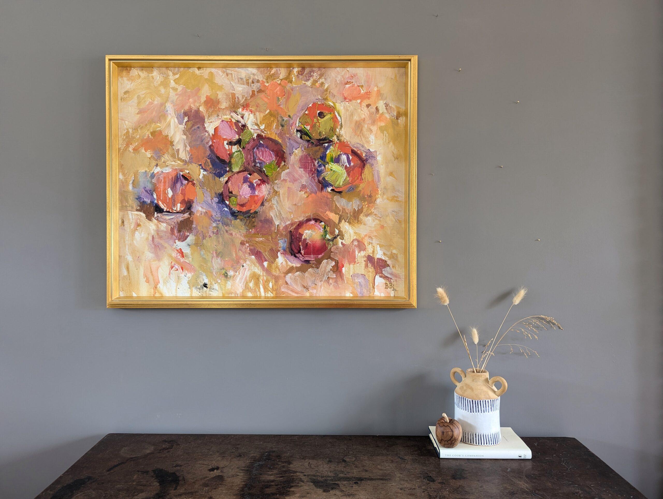 Vintage-Ölgemälde, Mid-Century Modern, expressionistisches Stillleben, Ölgemälde, Apfelkugel – Painting von Unknown