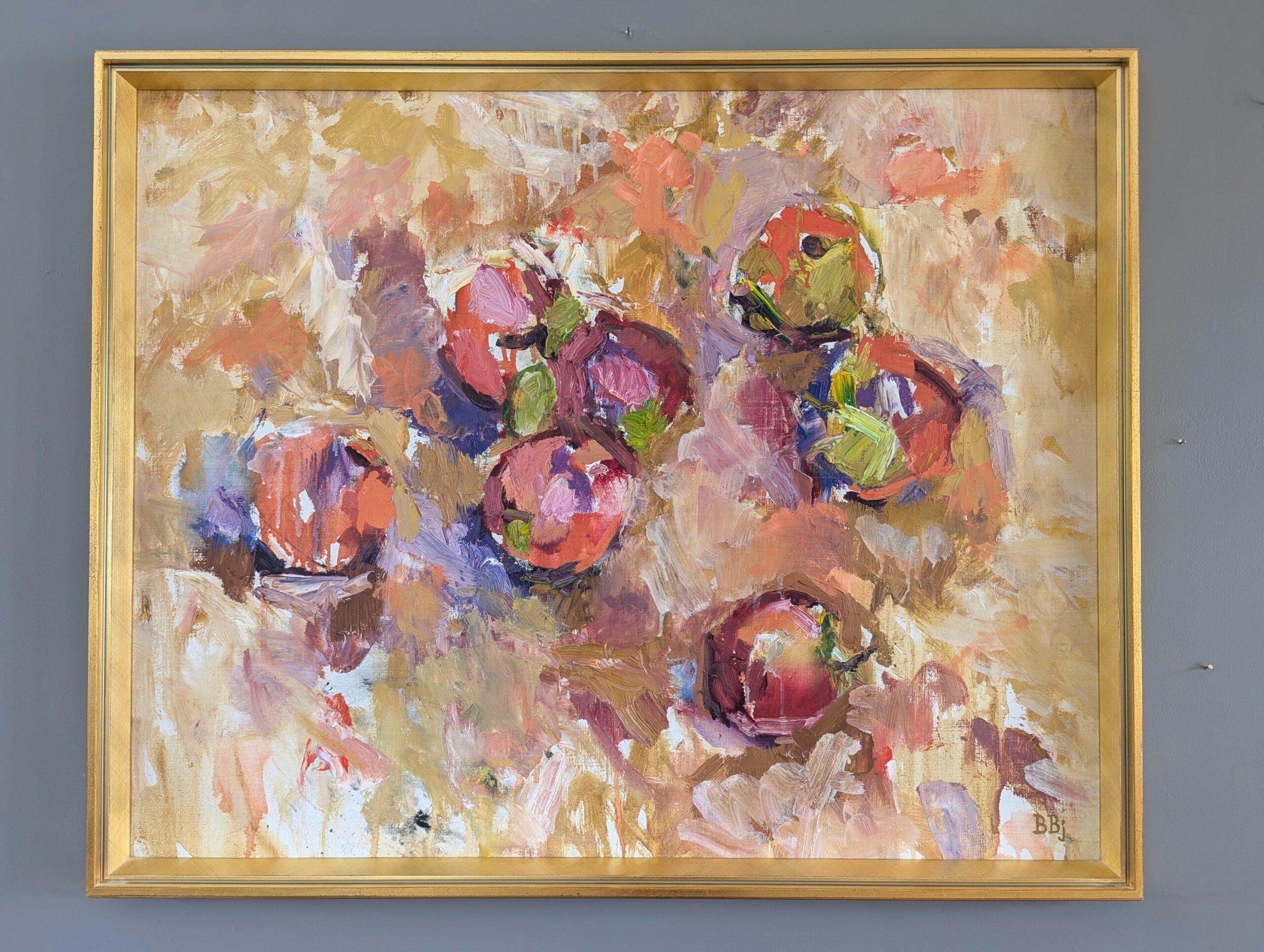 Vintage-Ölgemälde, Mid-Century Modern, expressionistisches Stillleben, Ölgemälde, Apfelkugel (Moderne), Painting, von Unknown