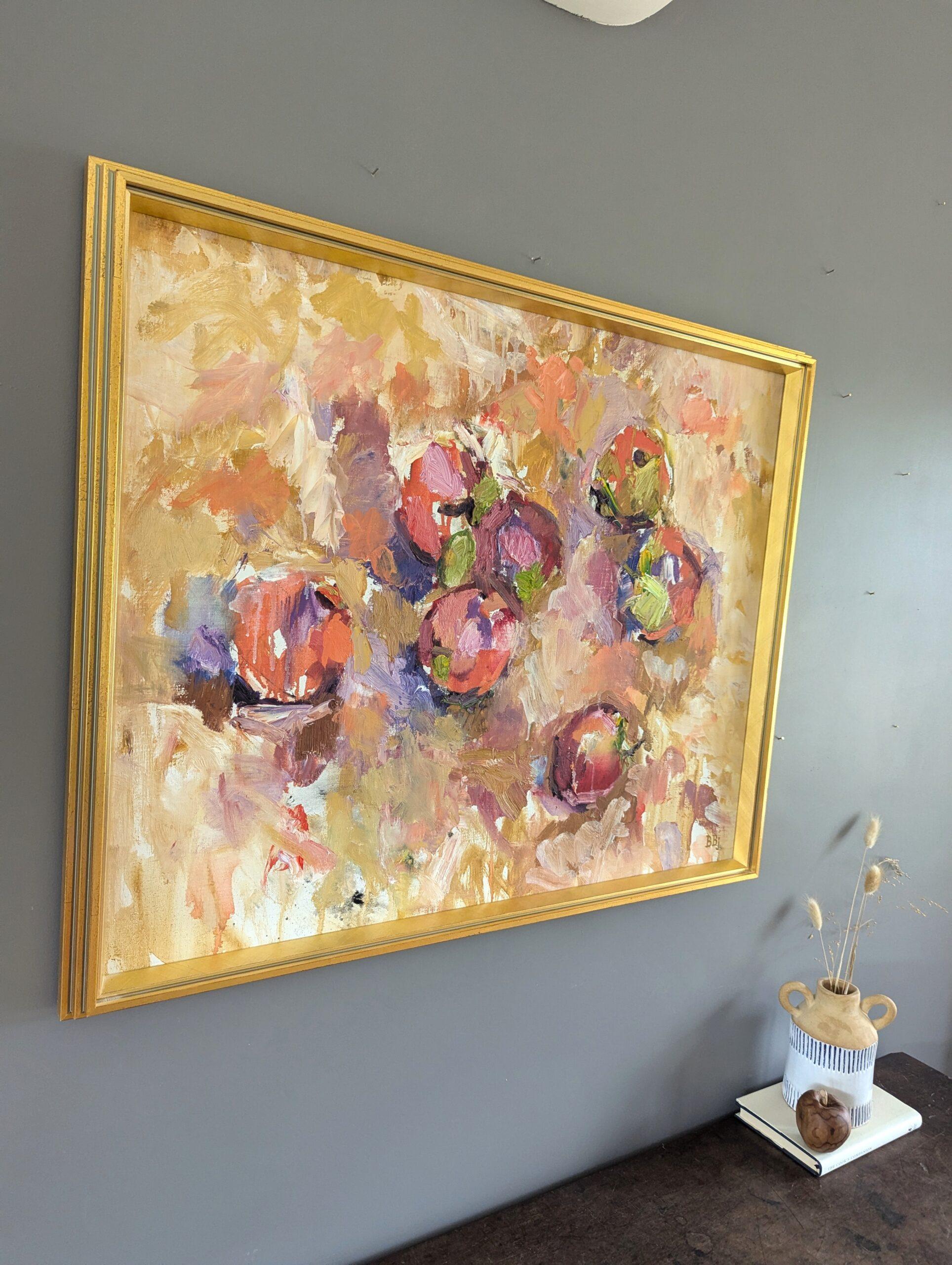 Vintage-Ölgemälde, Mid-Century Modern, expressionistisches Stillleben, Ölgemälde, Apfelkugel (Braun), Still-Life Painting, von Unknown