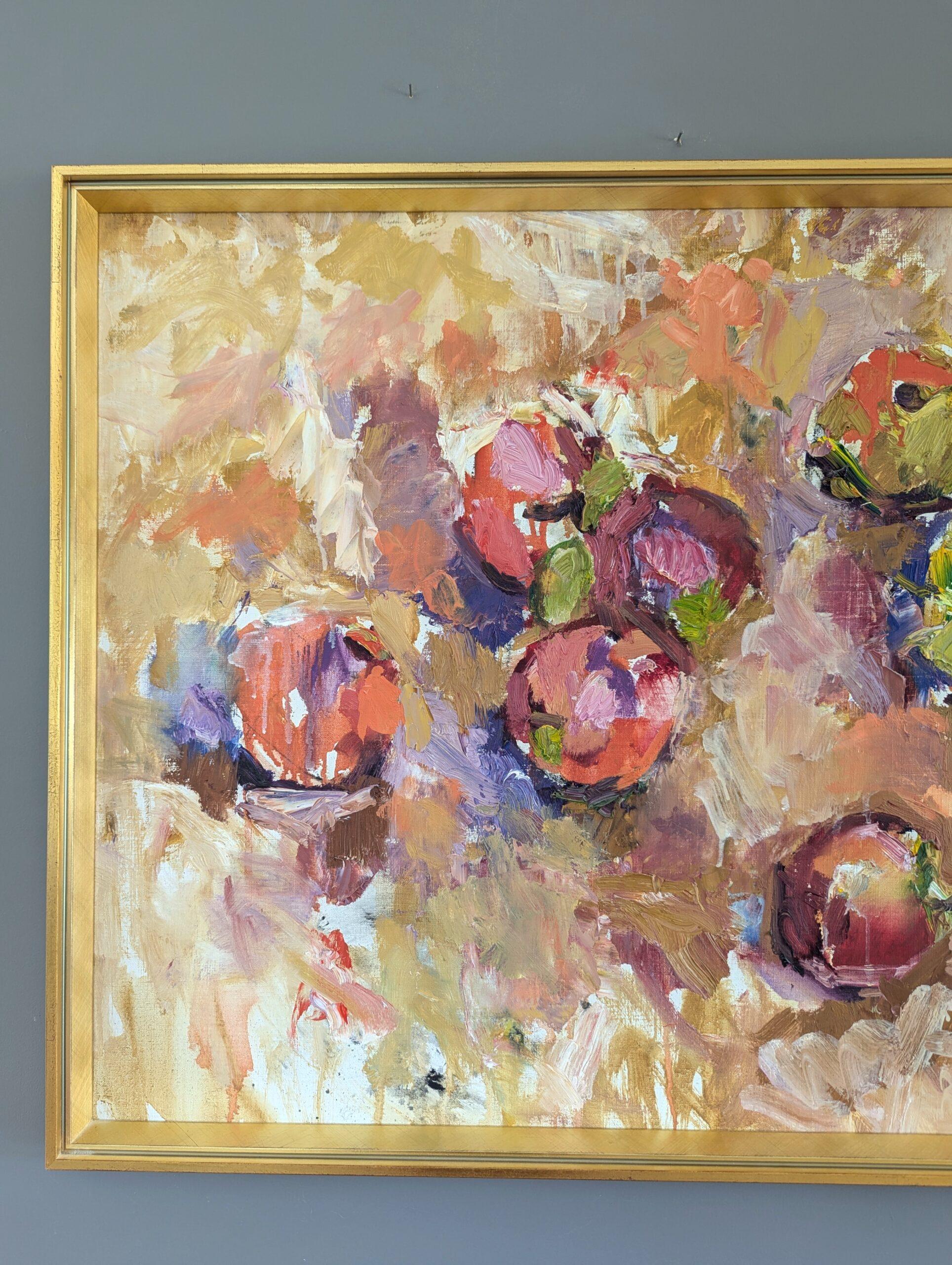 Vintage-Ölgemälde, Mid-Century Modern, expressionistisches Stillleben, Ölgemälde, Apfelkugel im Angebot 1