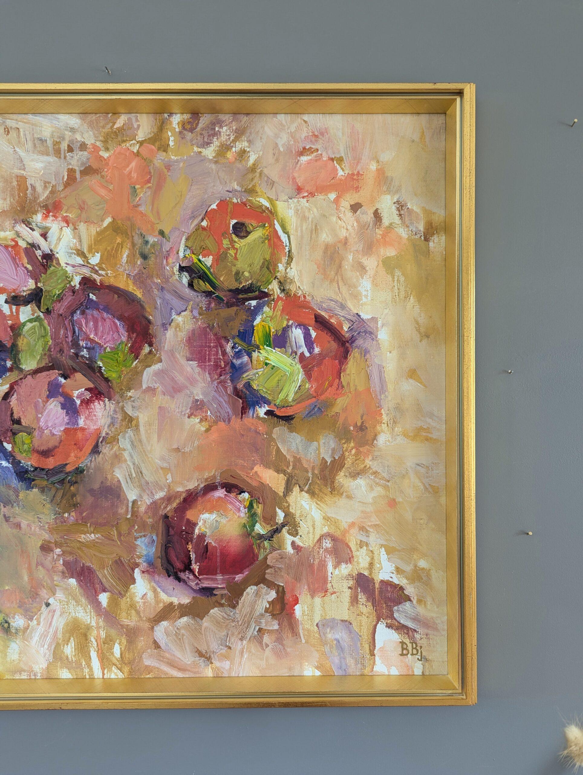 Vintage-Ölgemälde, Mid-Century Modern, expressionistisches Stillleben, Ölgemälde, Apfelkugel im Angebot 2