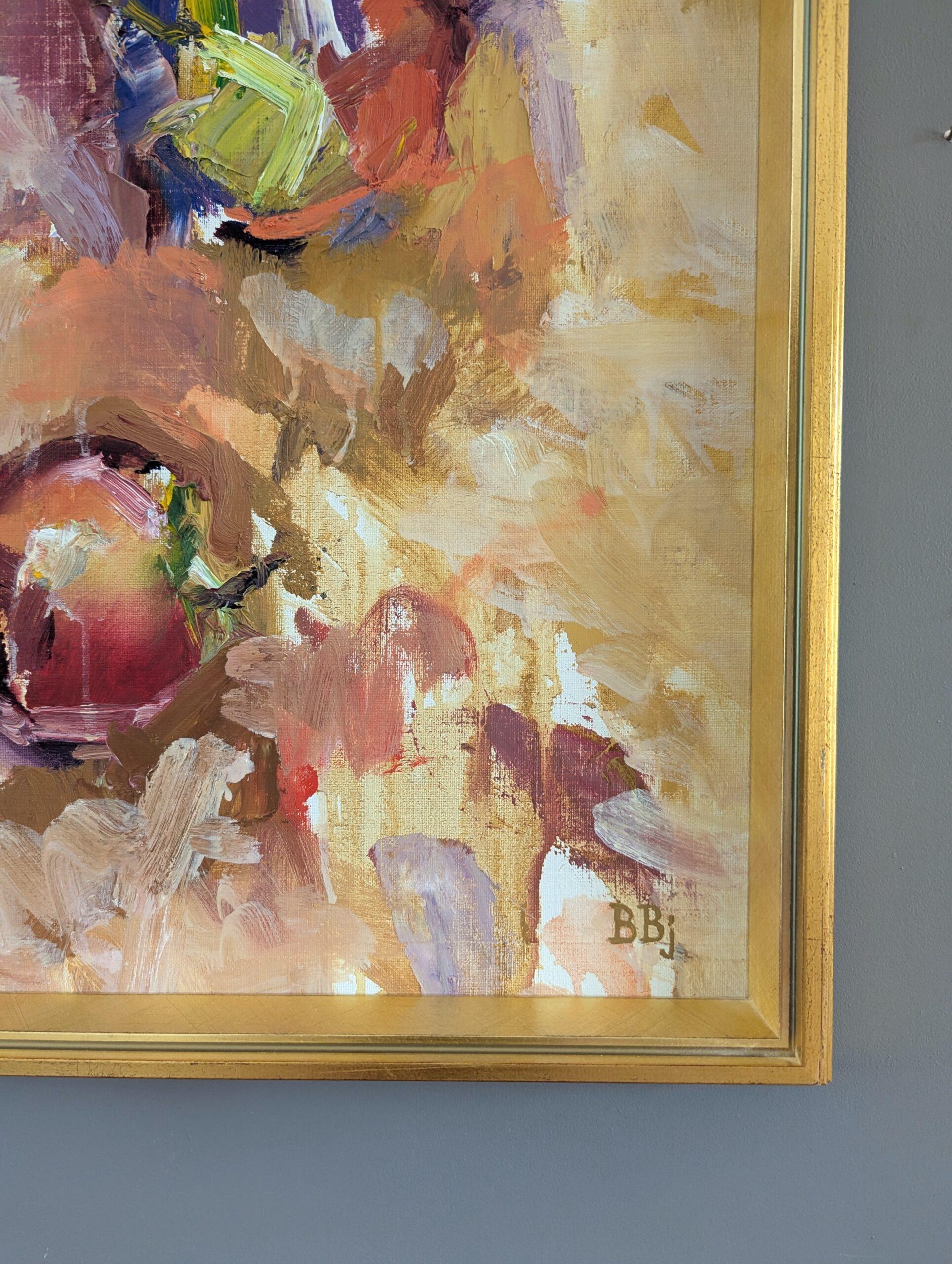 Vintage-Ölgemälde, Mid-Century Modern, expressionistisches Stillleben, Ölgemälde, Apfelkugel im Angebot 3