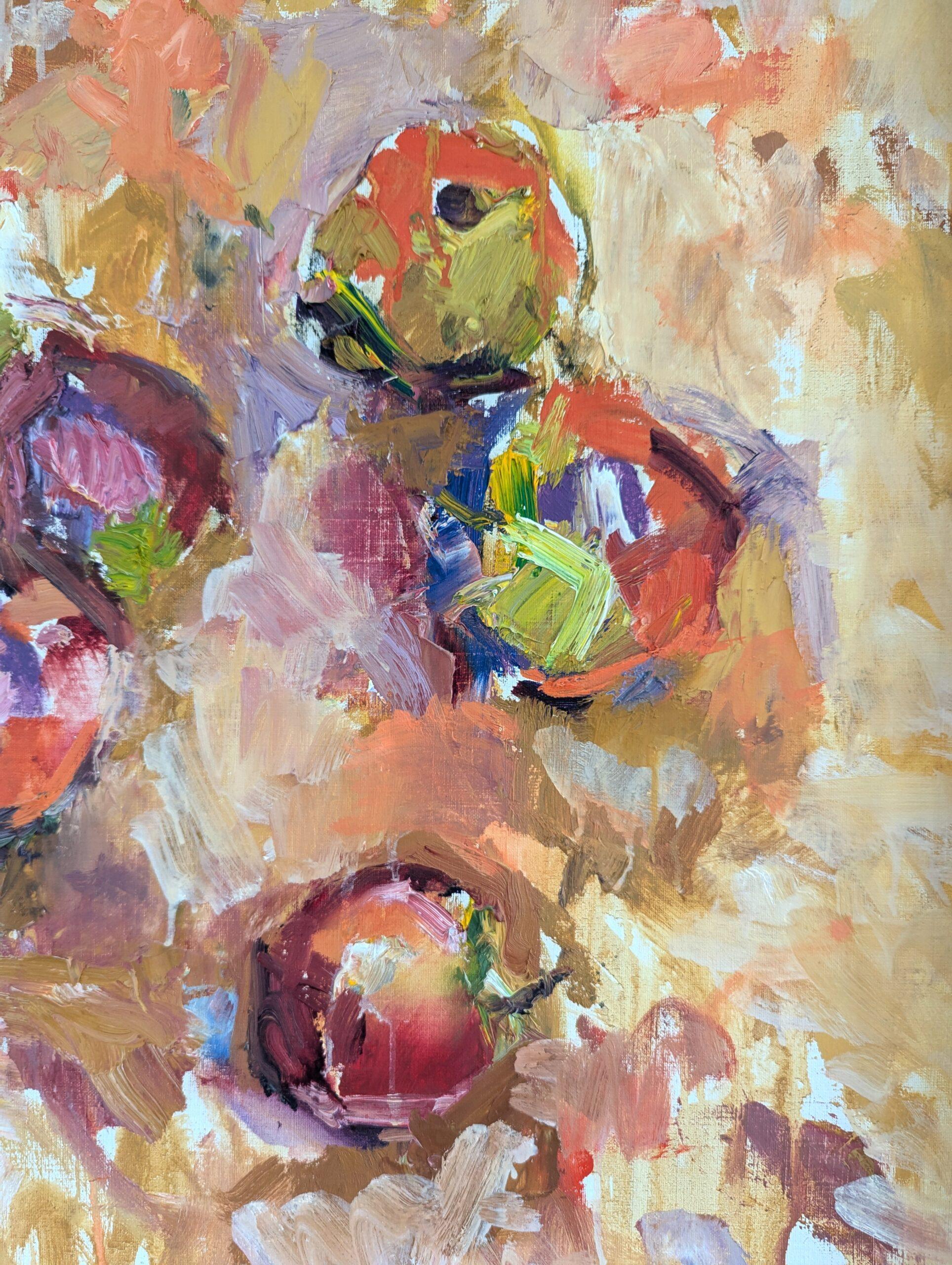 Vintage-Ölgemälde, Mid-Century Modern, expressionistisches Stillleben, Ölgemälde, Apfelkugel im Angebot 4