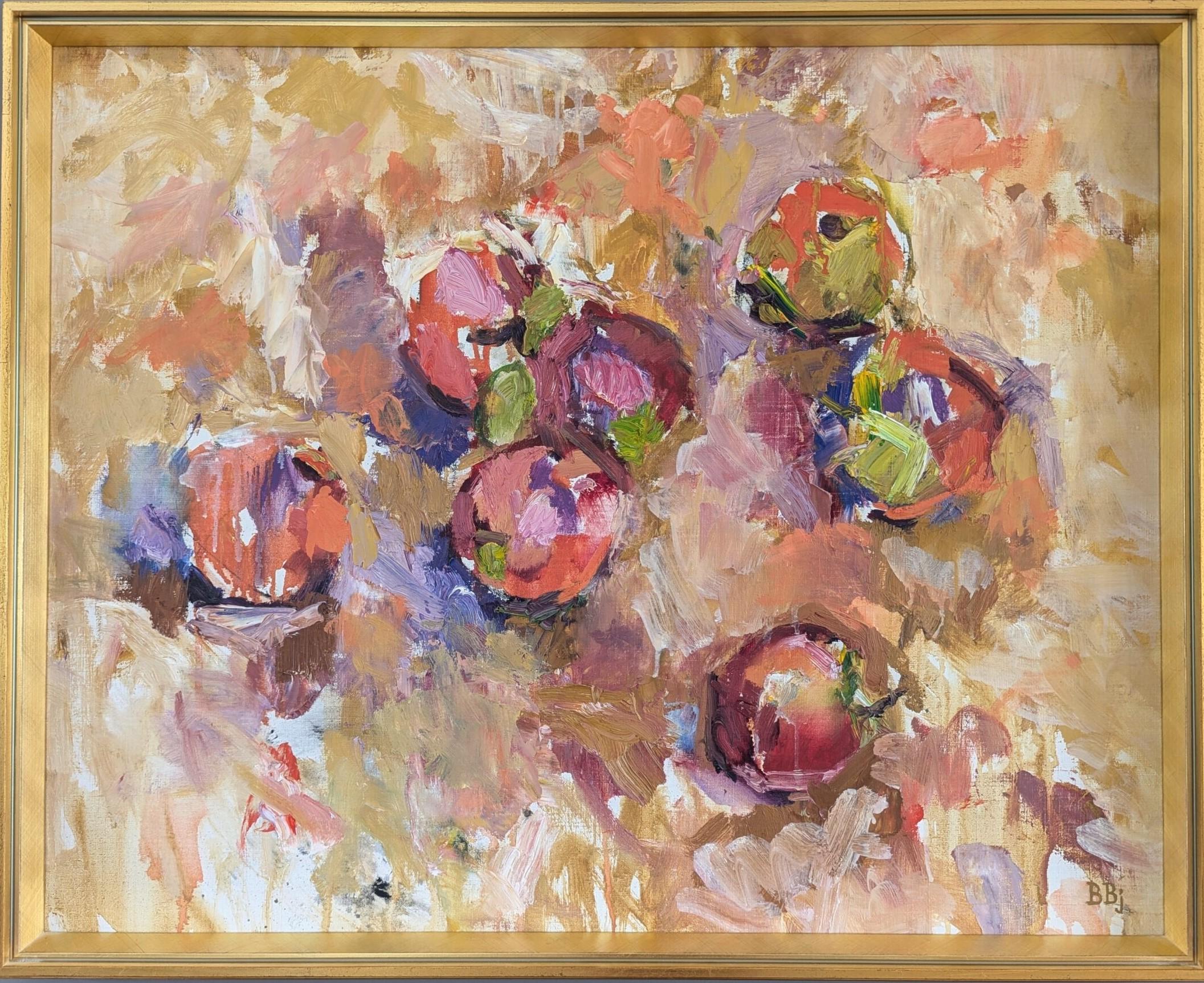 Vintage-Ölgemälde, Mid-Century Modern, expressionistisches Stillleben, Ölgemälde, Apfelkugel
