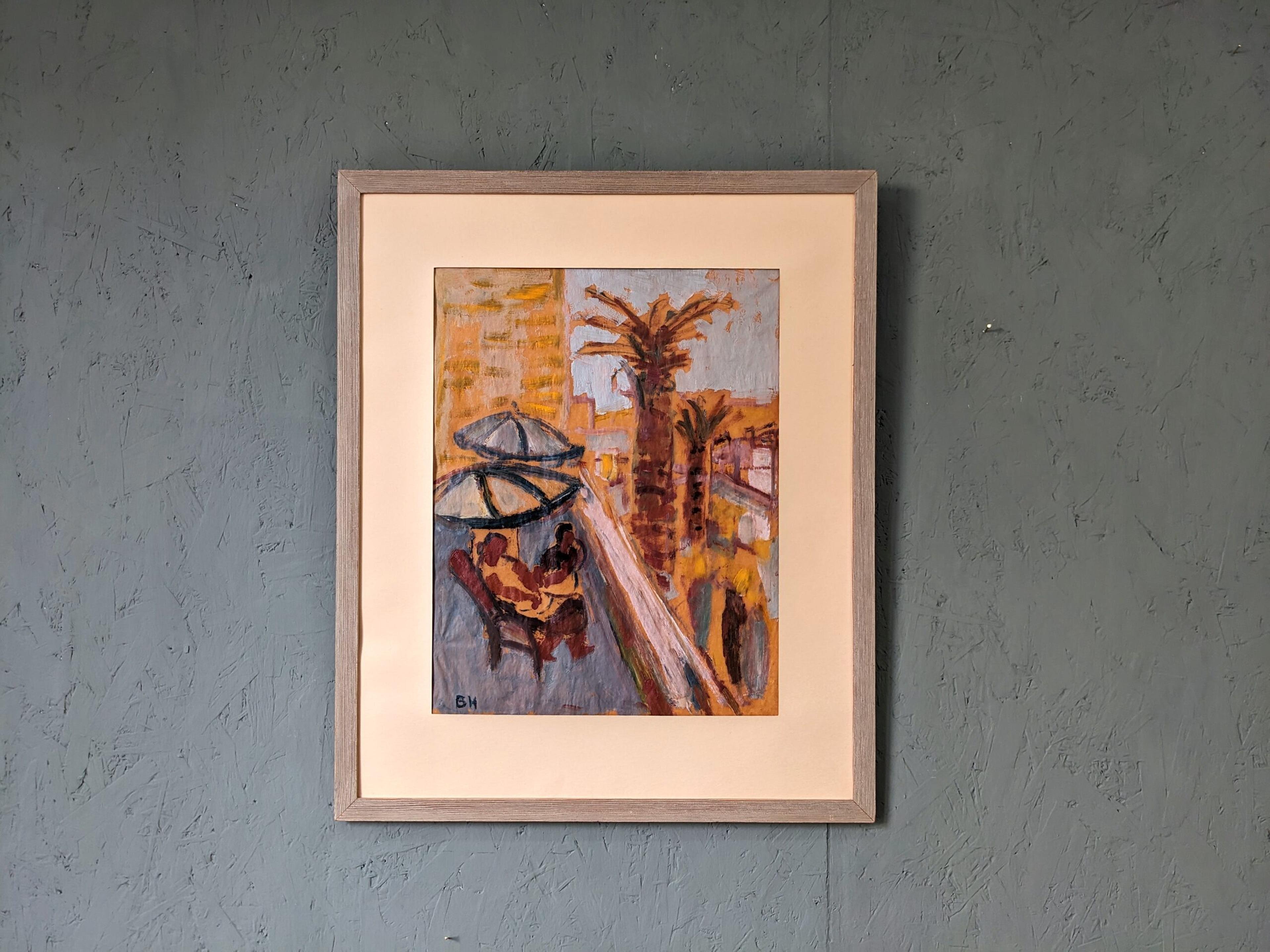 SUMMER HOLIDAY 
Size: 58 x 48 cm (including frame)
Oil on Paper

A striking mid century figurative composition, painted in oil onto paper, by the established female Swedish artist Brita Hansson (1918-1979).

Executed in an expressionist manner,