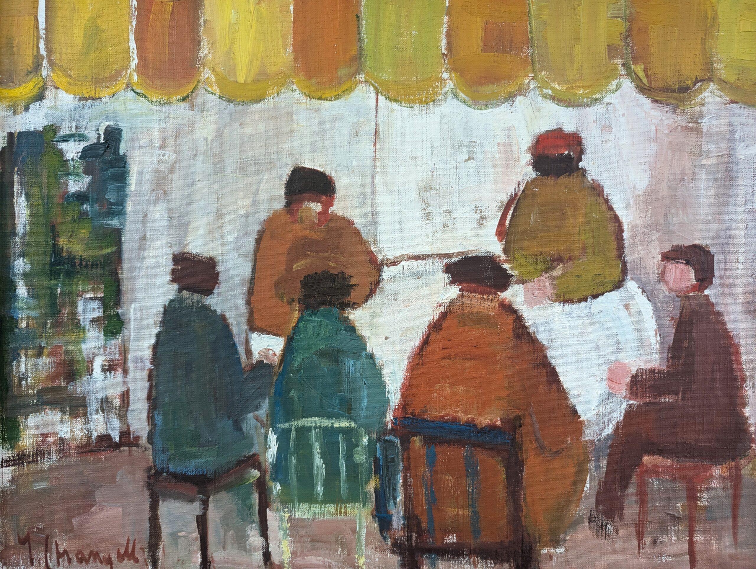Vintage Mid Century Modern Figurative Interior Oil Painting - Table for Six 7