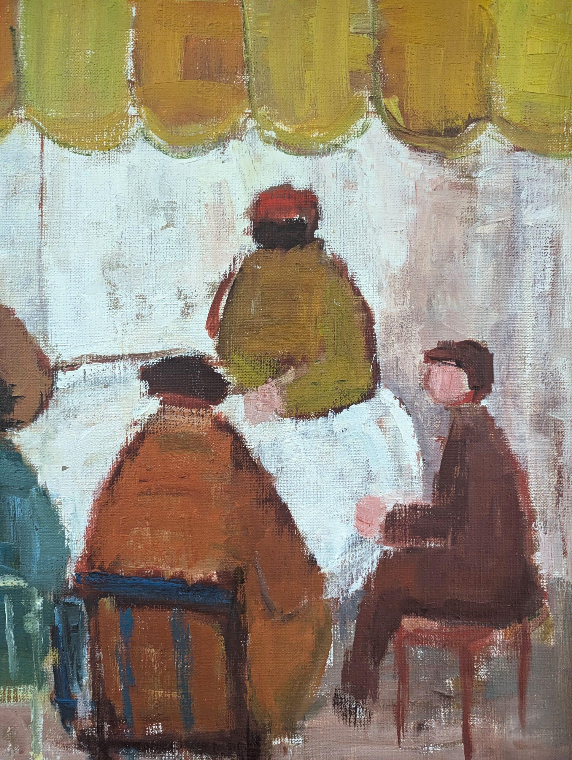 Vintage Mid Century Modern Figurative Interior Oil Painting - Table for Six 8