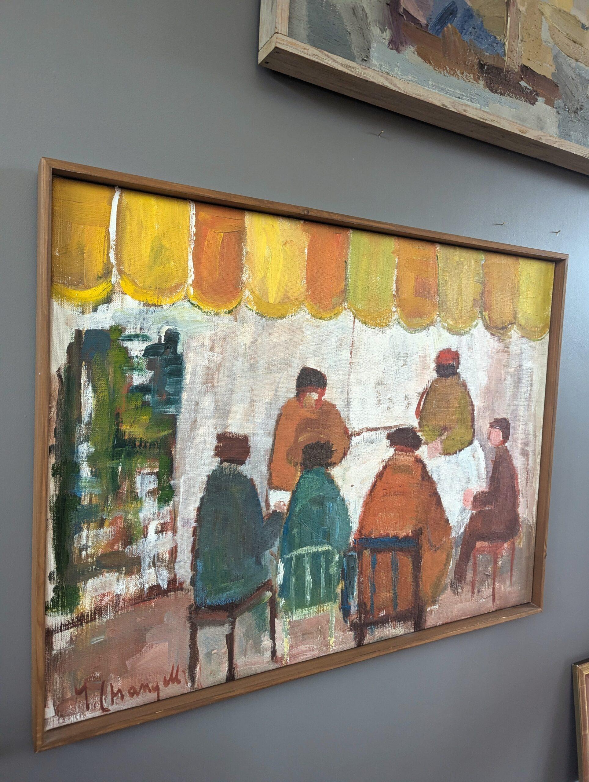 Vintage Mid Century Modern Figurative Interior Oil Painting - Table for Six 2