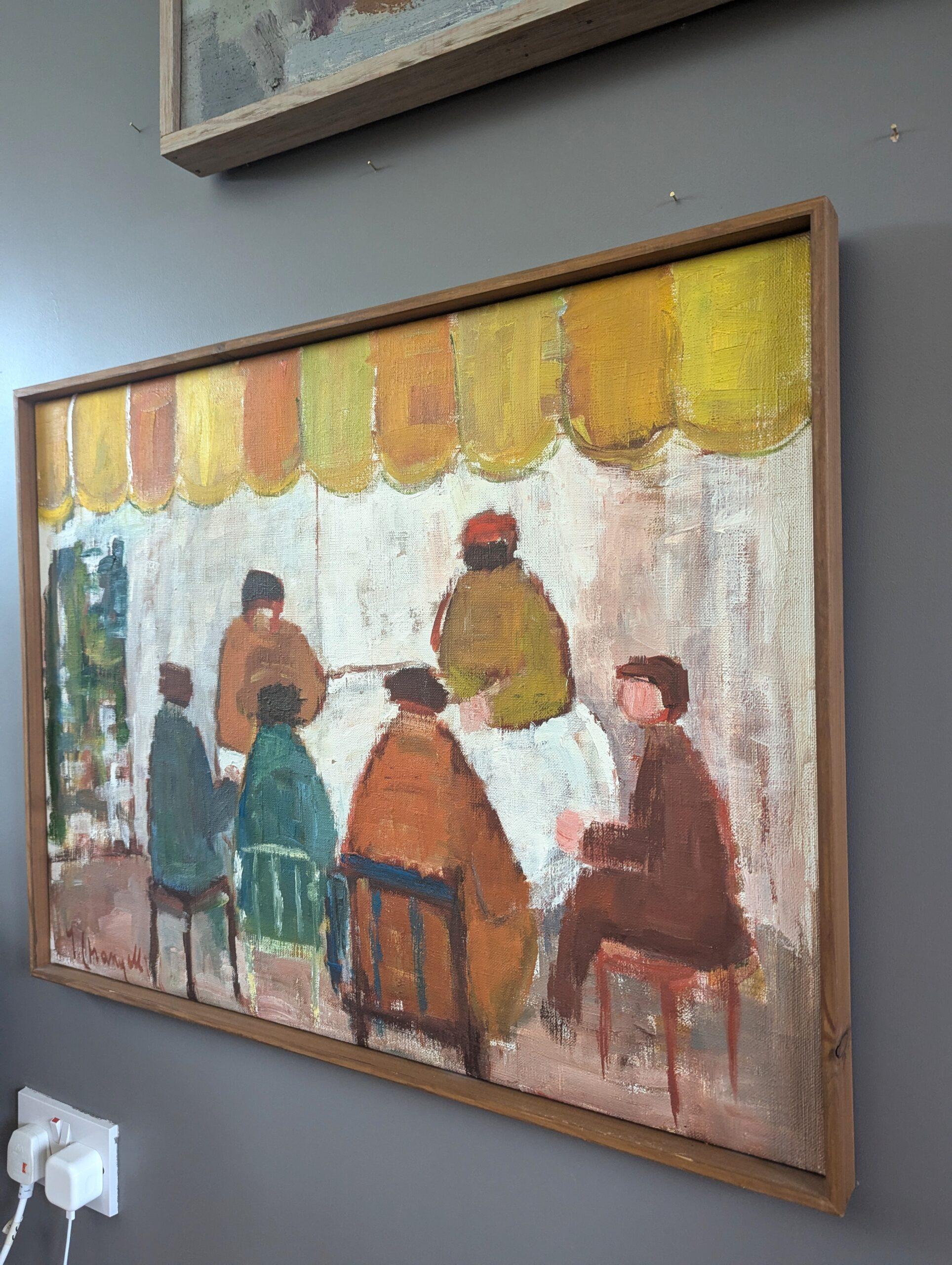 Vintage Mid Century Modern Figurative Interior Oil Painting - Table for Six 3