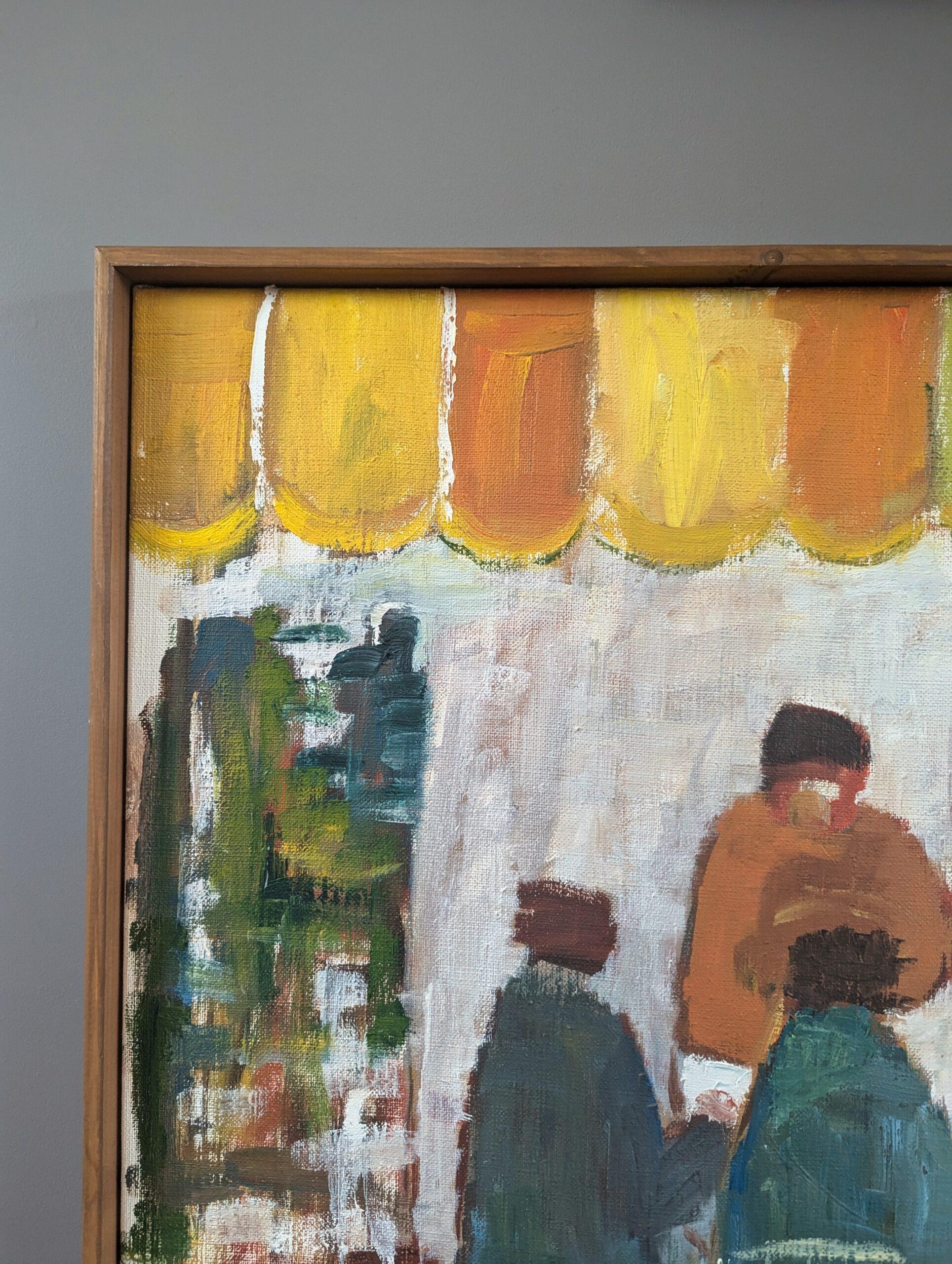 Vintage Mid Century Modern Figurative Interior Oil Painting - Table for Six 4