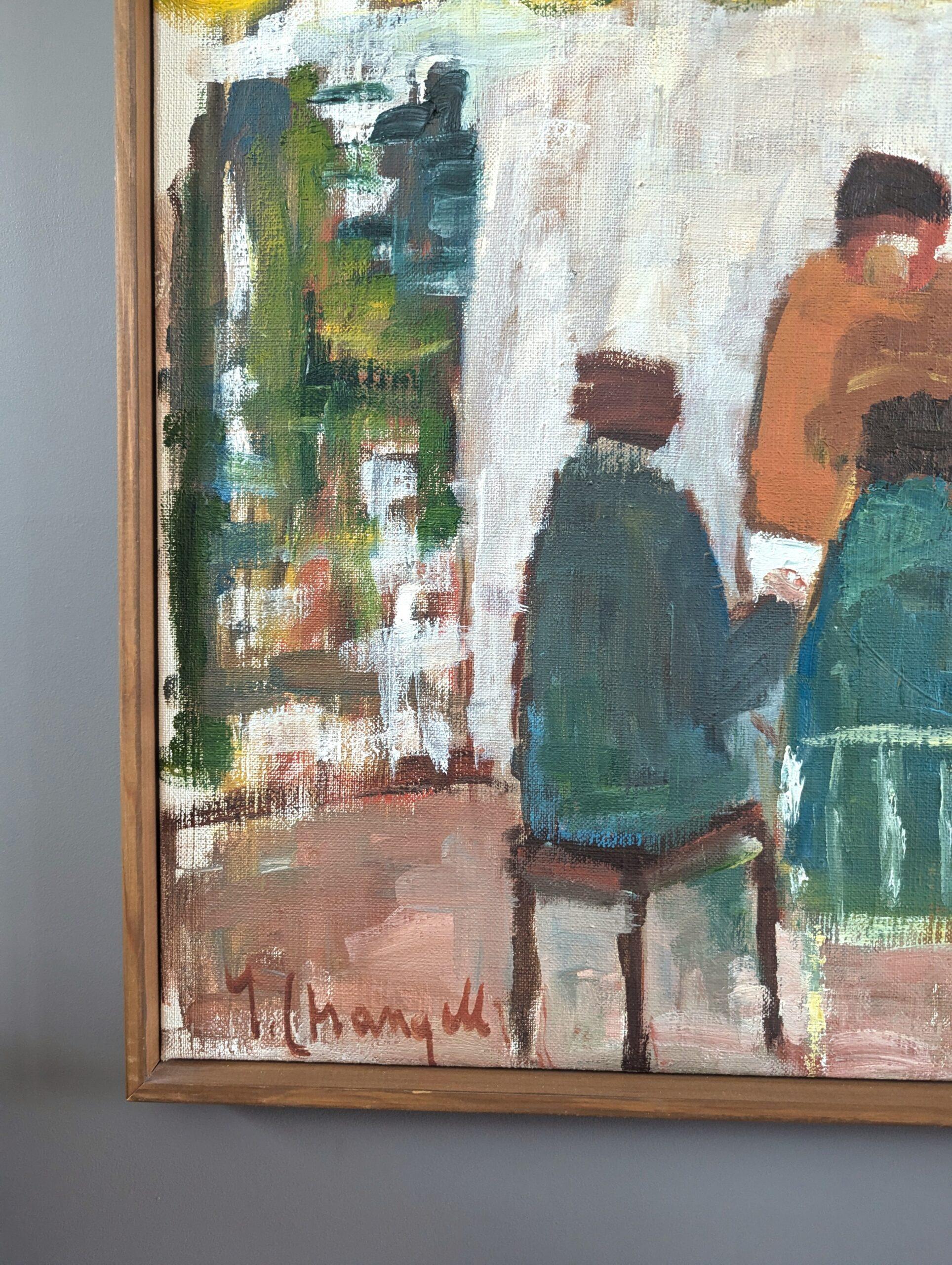 Vintage Mid Century Modern Figurative Interior Oil Painting - Table for Six 5
